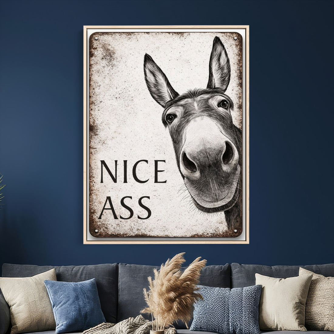 Funny Donkey Bathroom Wall Art Canvas Print, Nice Ass Farm Animal Sign
