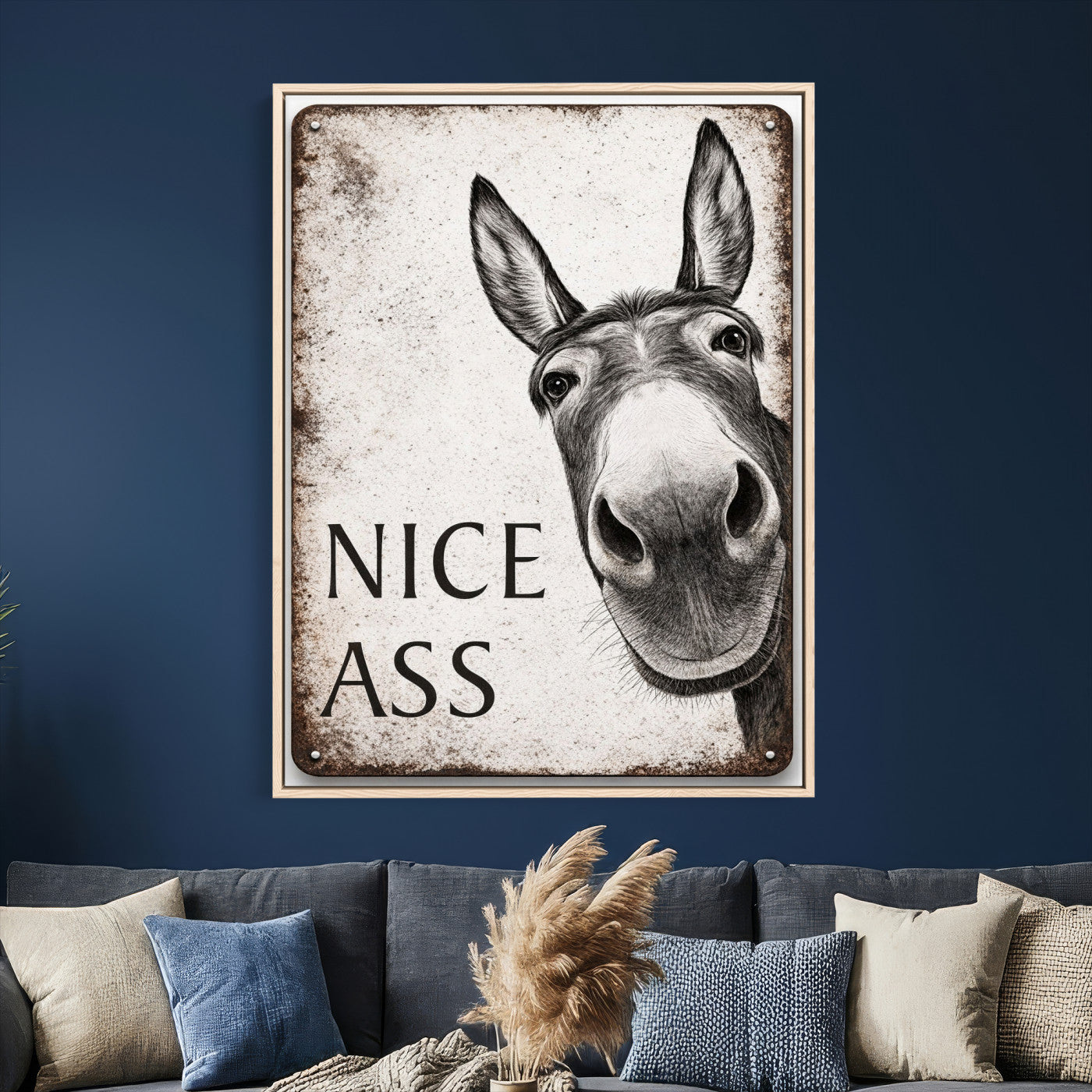 8151788R6-MGV-CV-24X36 - Funny Donkey Bathroom Wall Art Canvas Print, Nice Ass Farm Animal Sign, Rustic Farmhouse Humor Decor, Toilet Wall Art