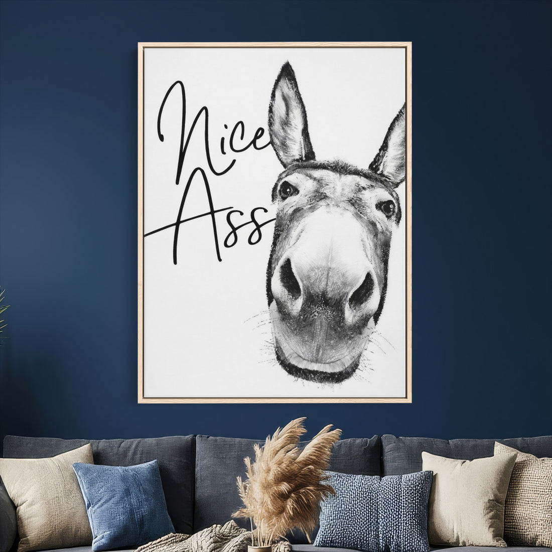 Nice Ass Funny Canvas Wall Art for Bathroom Wall Decor, Cute Donkey Humor