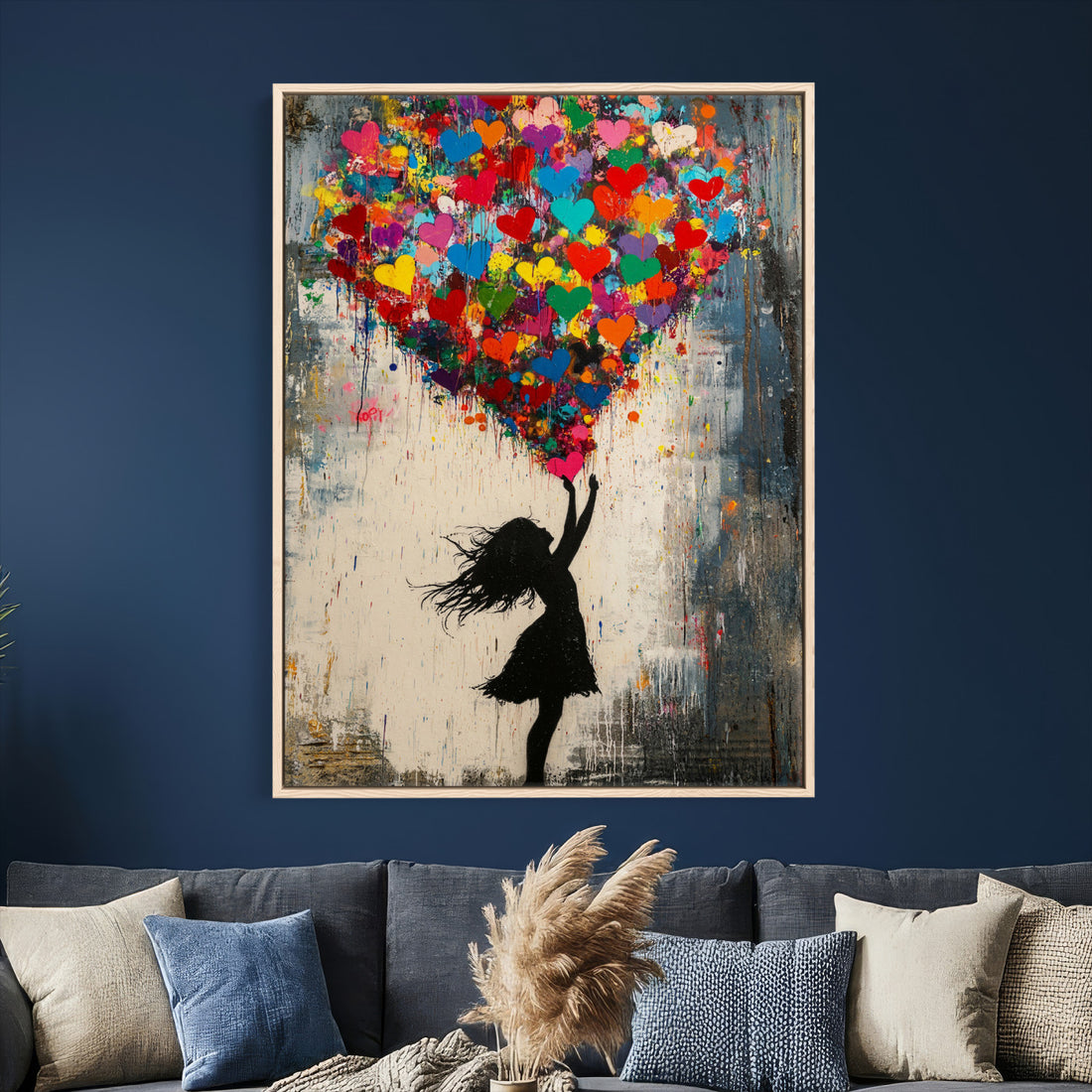 Banksy Street Art Canvas Wall Art, Girl Heart Balloons