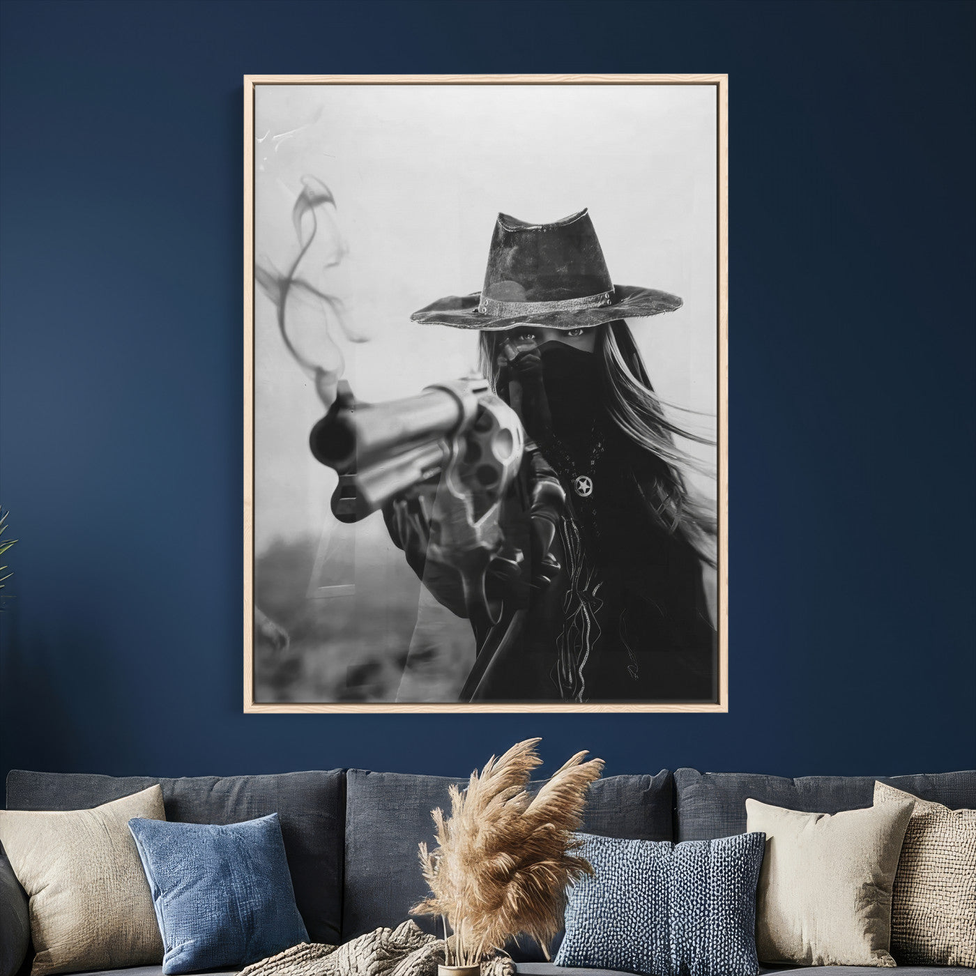 11948430-MGV-CV-24X36 - Vintage Cowboy Wall Art Canvas Print - Western Gunslinger Revolver Artwork,
