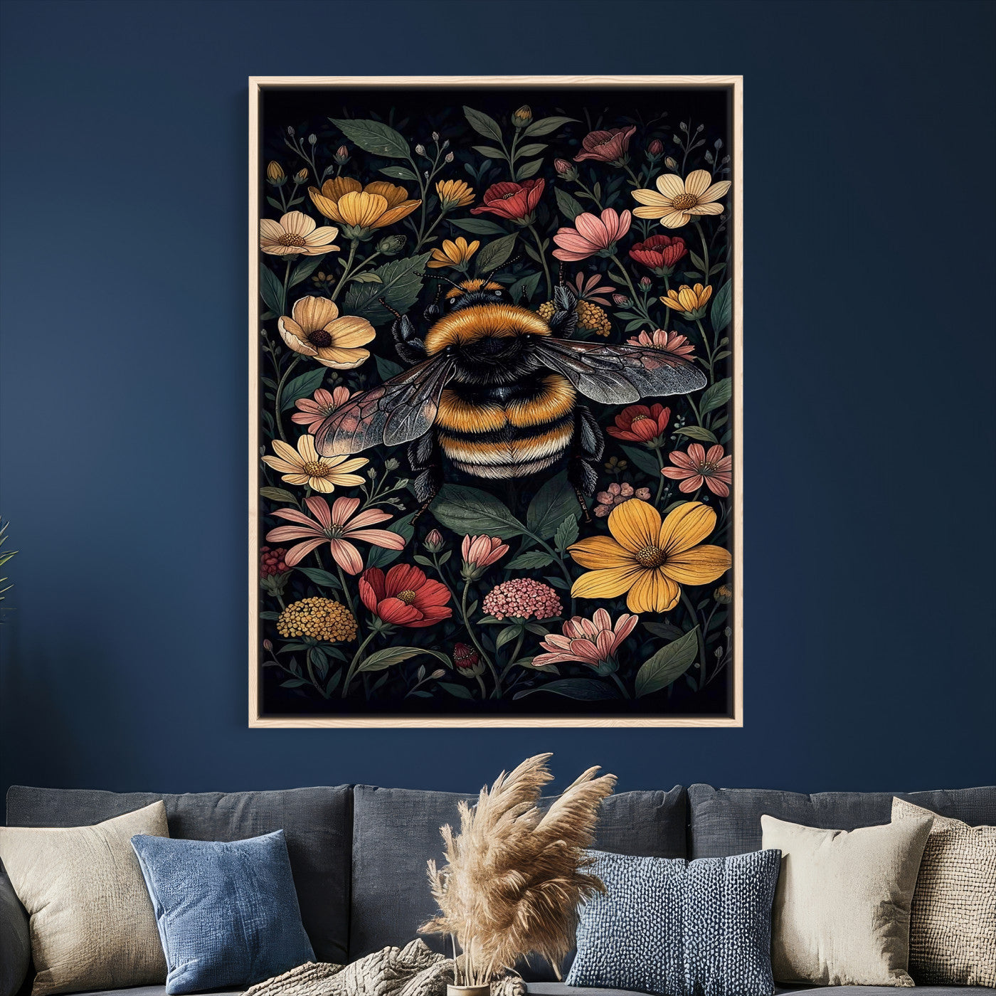 18863779-MGV-CV-24X36 - William Morris Style Prints Canvas Wall Art Lnner Framed, Vintage Bee Botanical Floral Wall Art Decor Pictures for Livingroom, Animals Pictures Decor Artwork