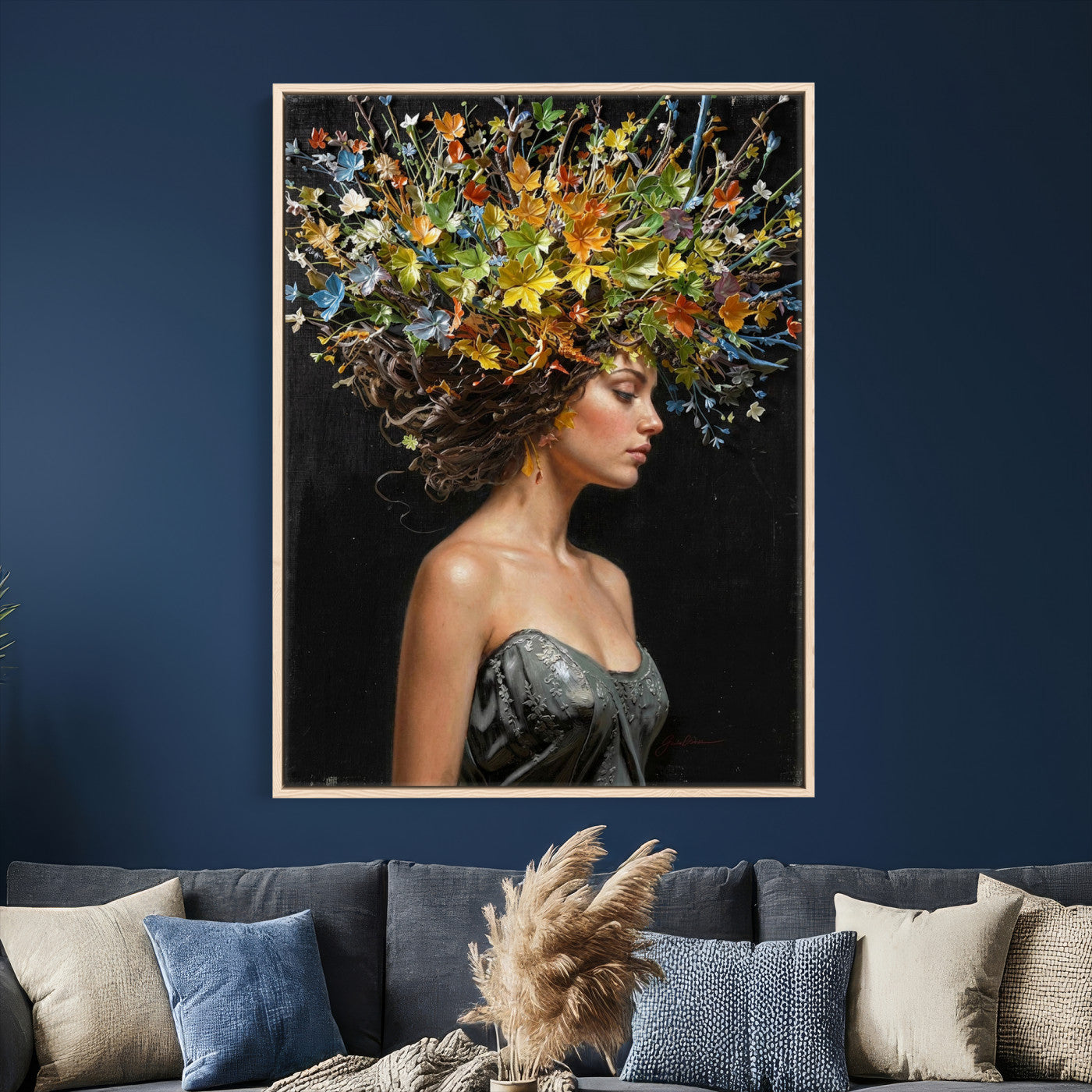 67932423-MGV-CV-24X36 - Surreal Woman Floral Canvas Wall Art Goddess Portrait Oil Painting Print