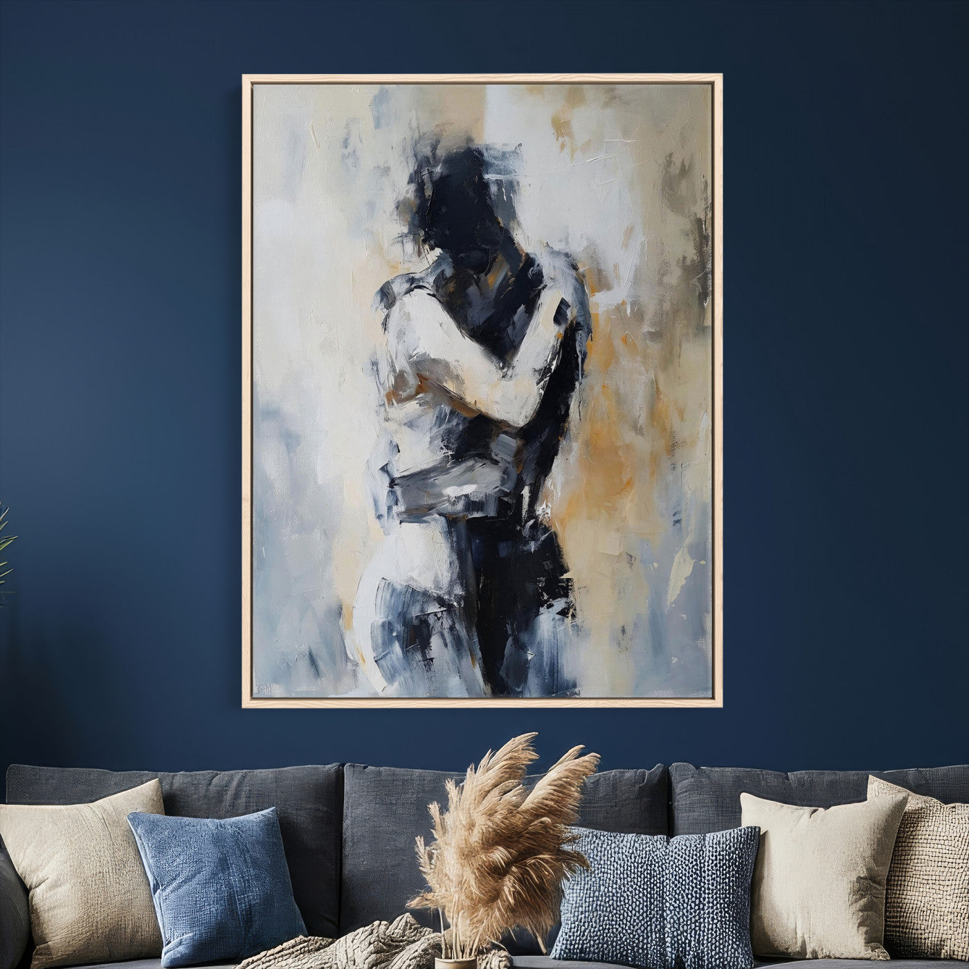 78448953-MGV-CV-24X36 - Monochrome Figurative Abstract Canvas Wall Art Moody Figure Oil Painting Print