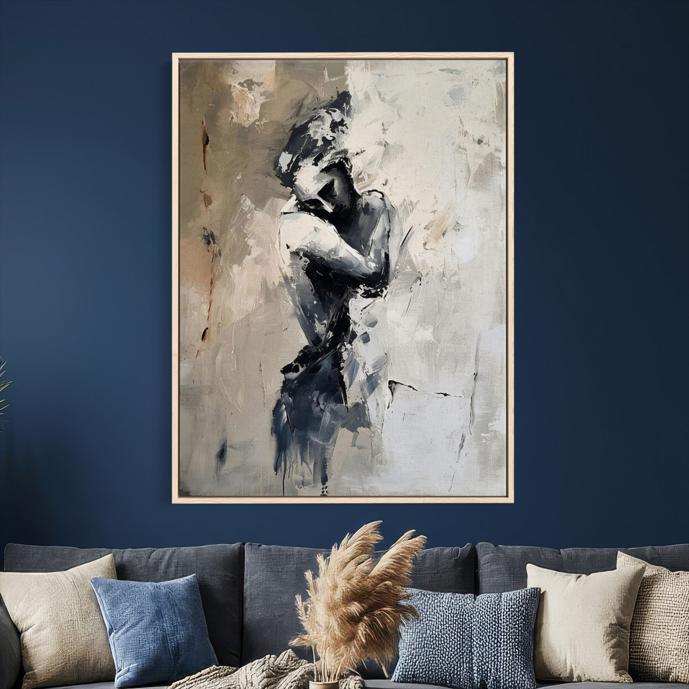 95556055-MGV-CV-24X36 - Monochrome Figurative Abstract Canvas Wall Art Moody Figure Oil Painting Print