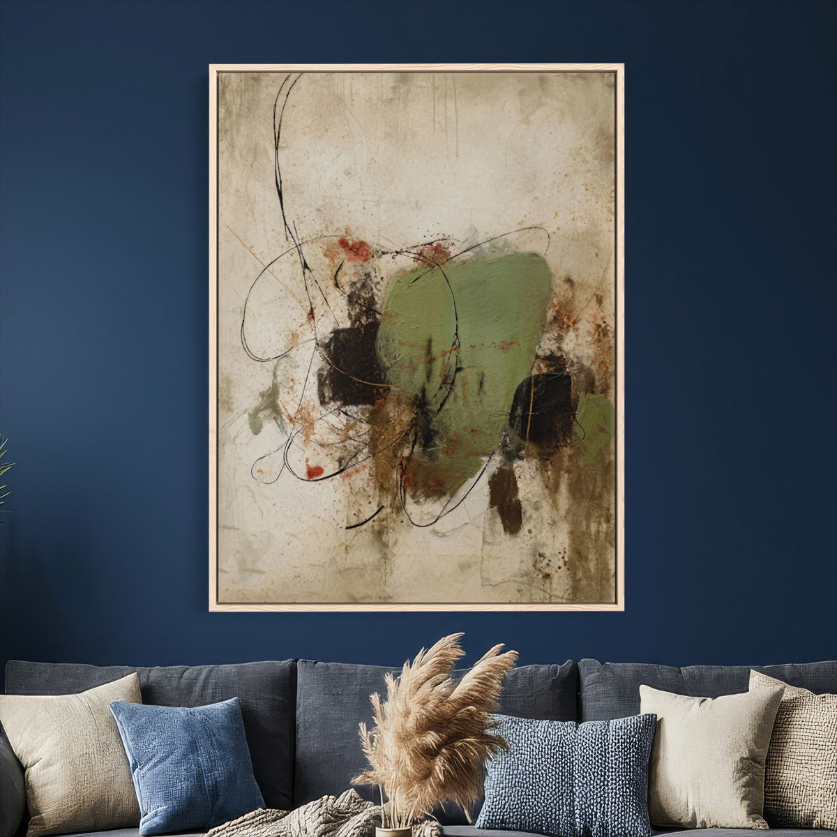 18219840-MGV-TP-24X36 - Sage Green Abstract Canvas Wall Art Textured Neutral Mixed Media Print for Home Wall Decor