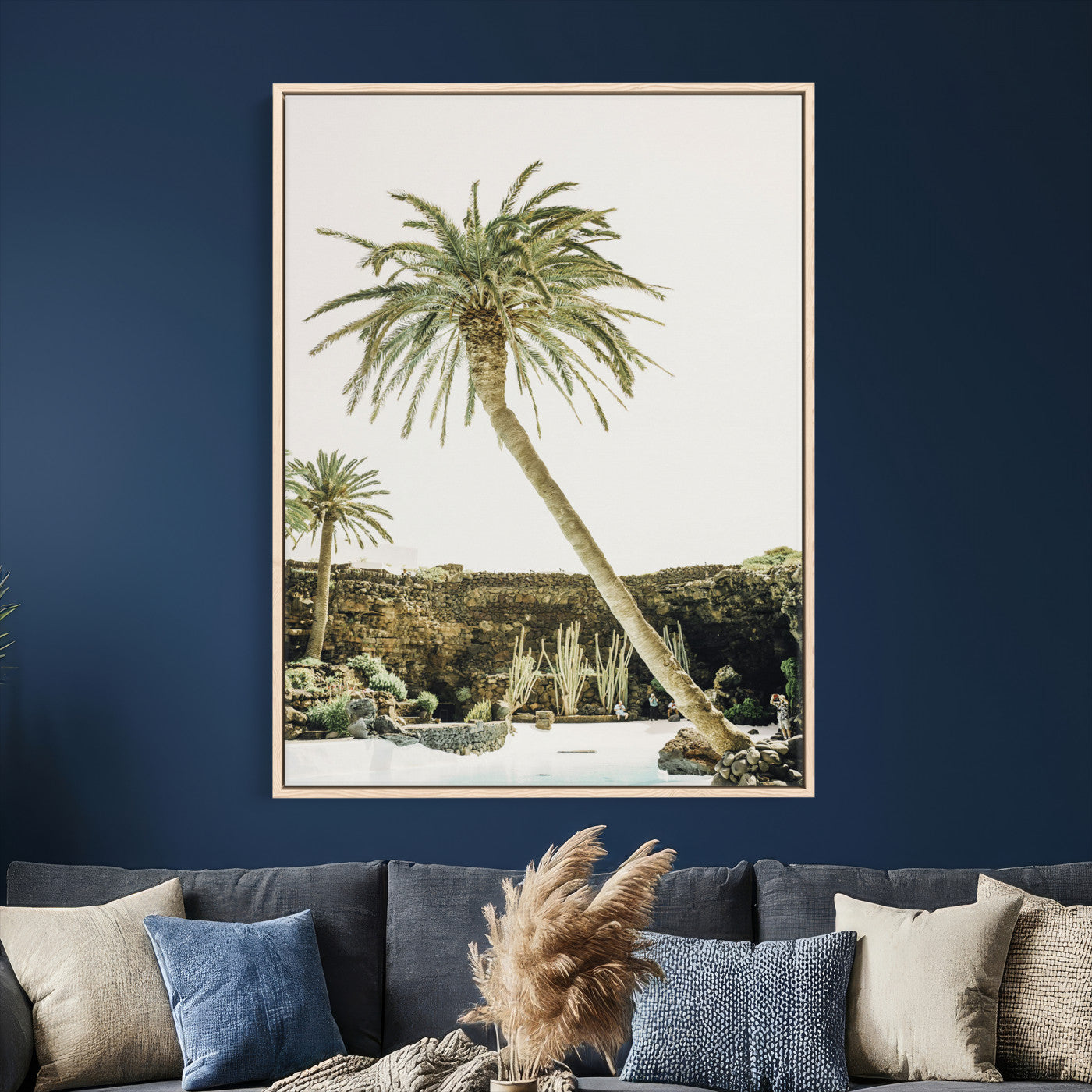 34739415-MGV-CV-24X36 - Jameos del Agua Lanzarote Spain Wall Art Canvas Print - Volcanic Oasis Palm Tree Pool