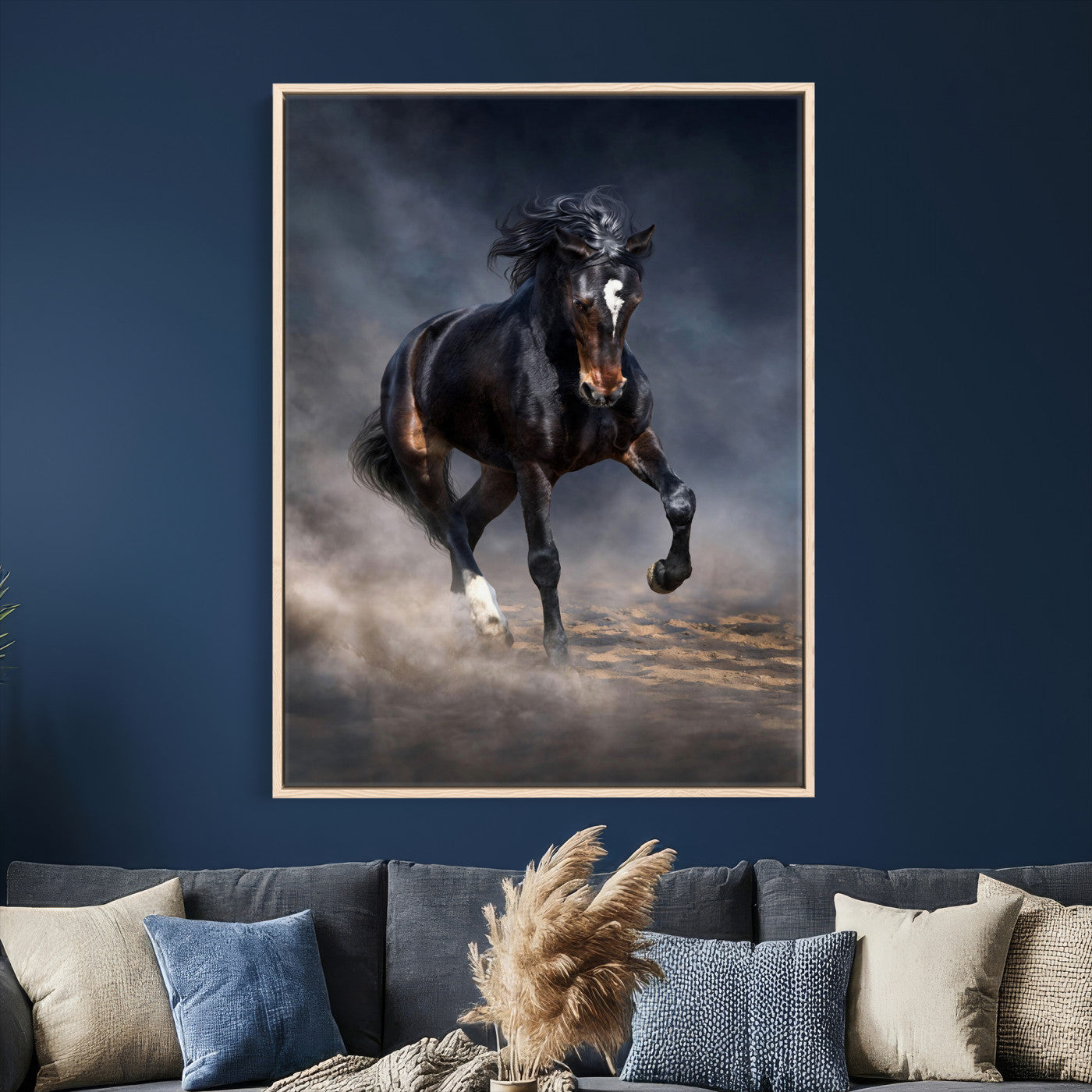 85088910-T-MGV-CV-24X36 - Wild Horses Galloping in Dust Storm Wall Art Canvas Print - Powerful Wildlife Fine Art