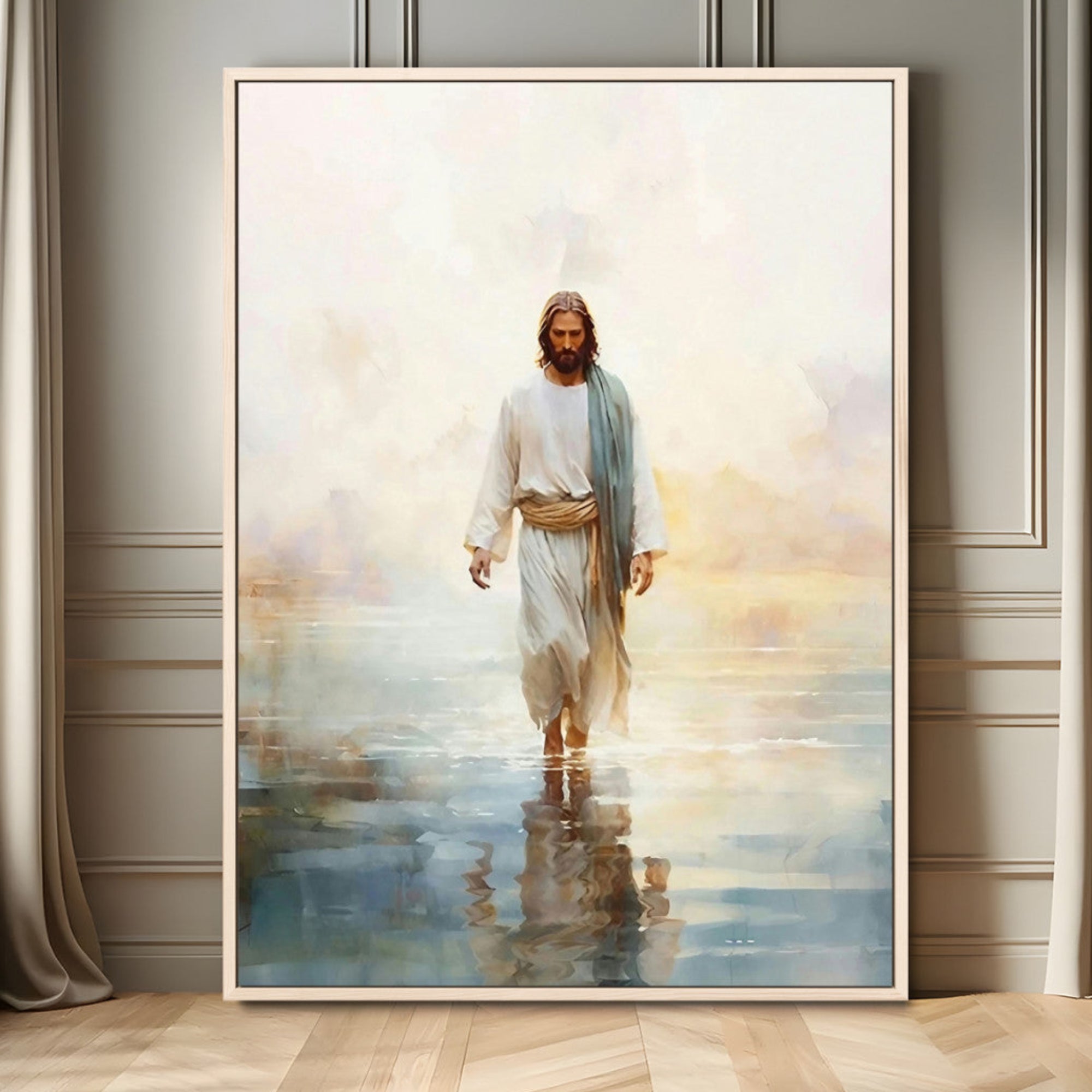 36026-MGV-FC-24X36_Natural-Jesus Walking on Water Wall Art Canvas Print, Christian Wall Art Print, God Jesus Print
