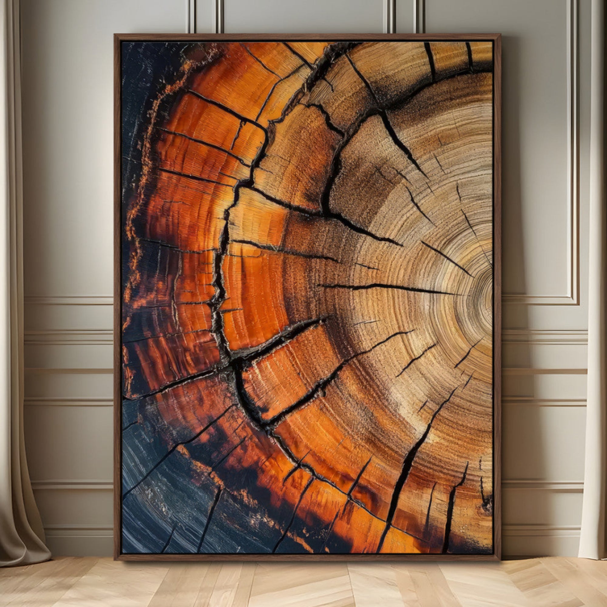 33751185-MGV-FC-24X36_Walnut-Tree Rings Wall Art Canvas Print – Rustic Wood Grain Texture Natural Pattern Warm Earthy Artwork for Home Office