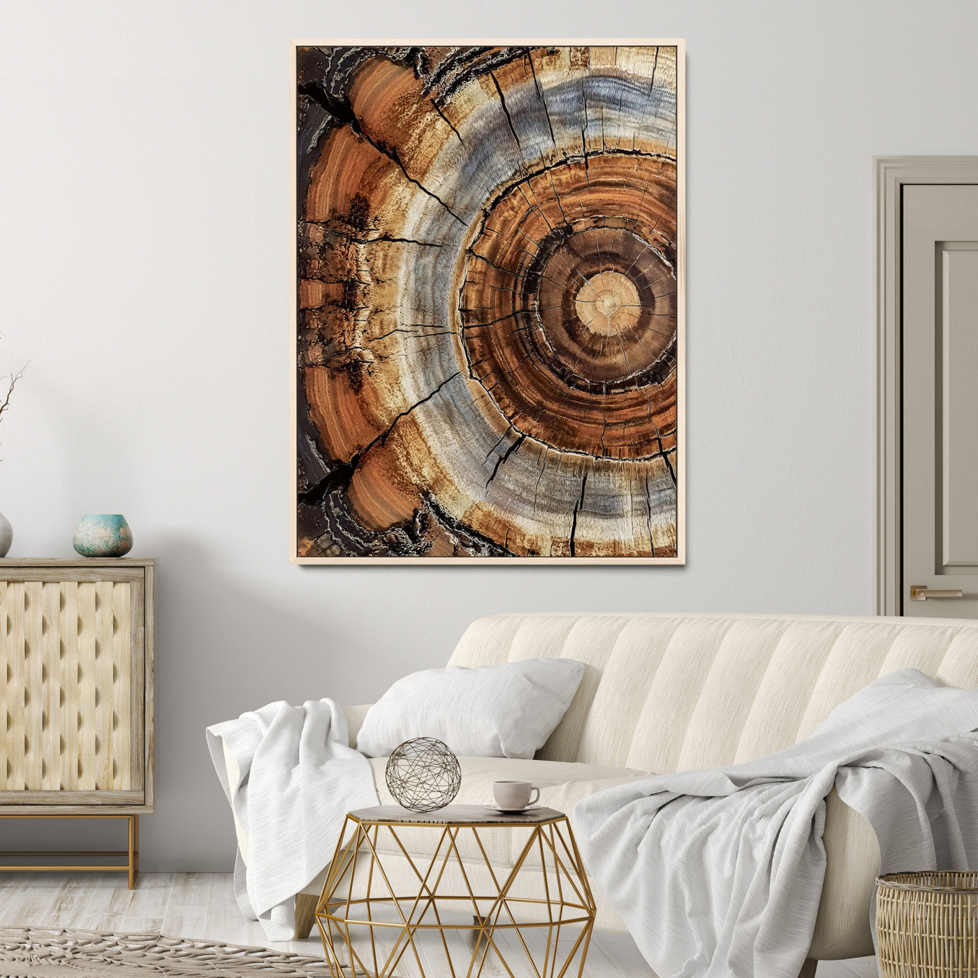 28233914-MGV-FC-36X24-Tree Rings Wall Art Canvas Print – Rustic Wood Grain Pattern Natural Rings Earthy Artwork for Home, Office, Living Room