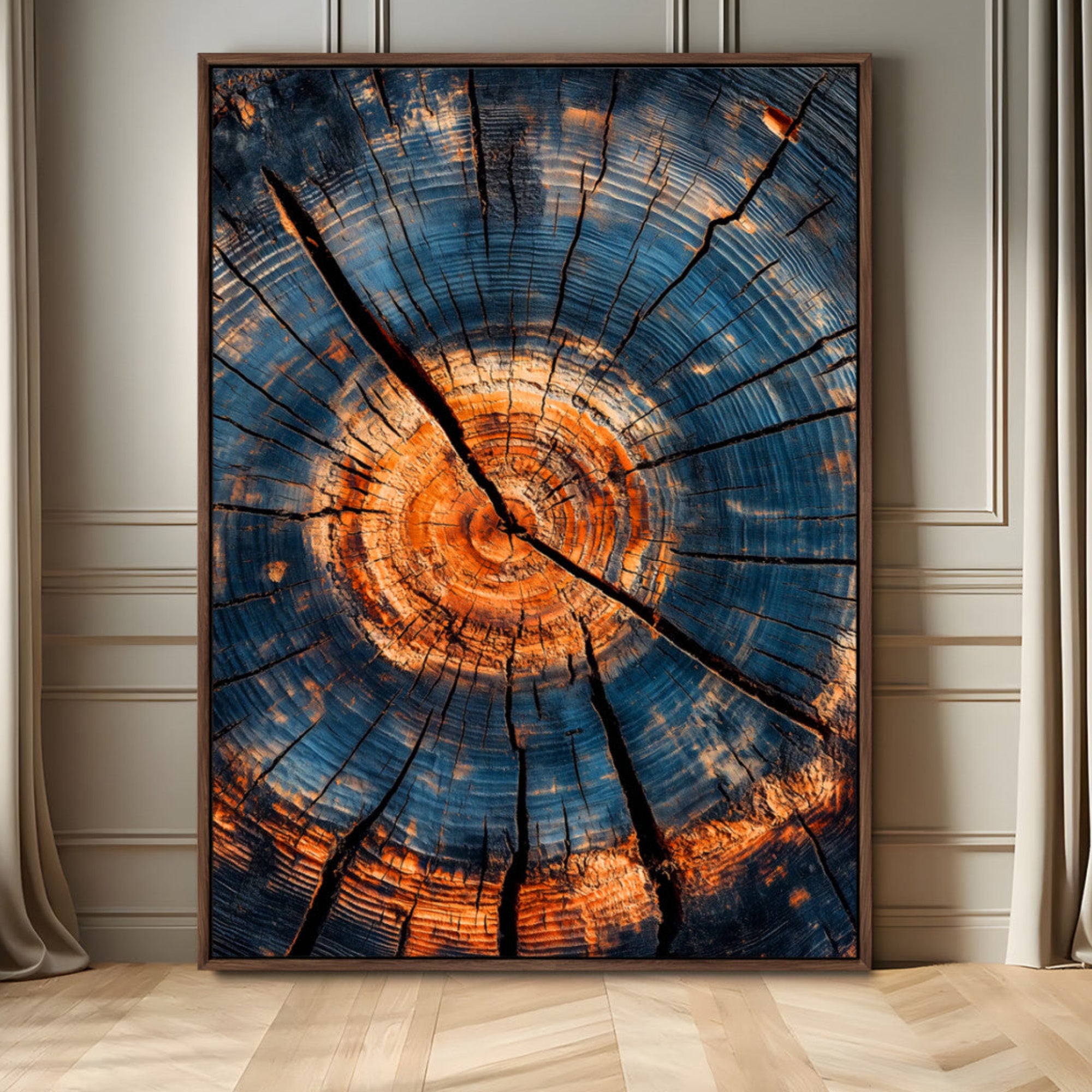 44185164-MGV-FC-24X36_Walnut-Tree Rings Wall Art Canvas Print – Framed Rustic Wood Grain Texture Industrial Natural Artwork for Home Office