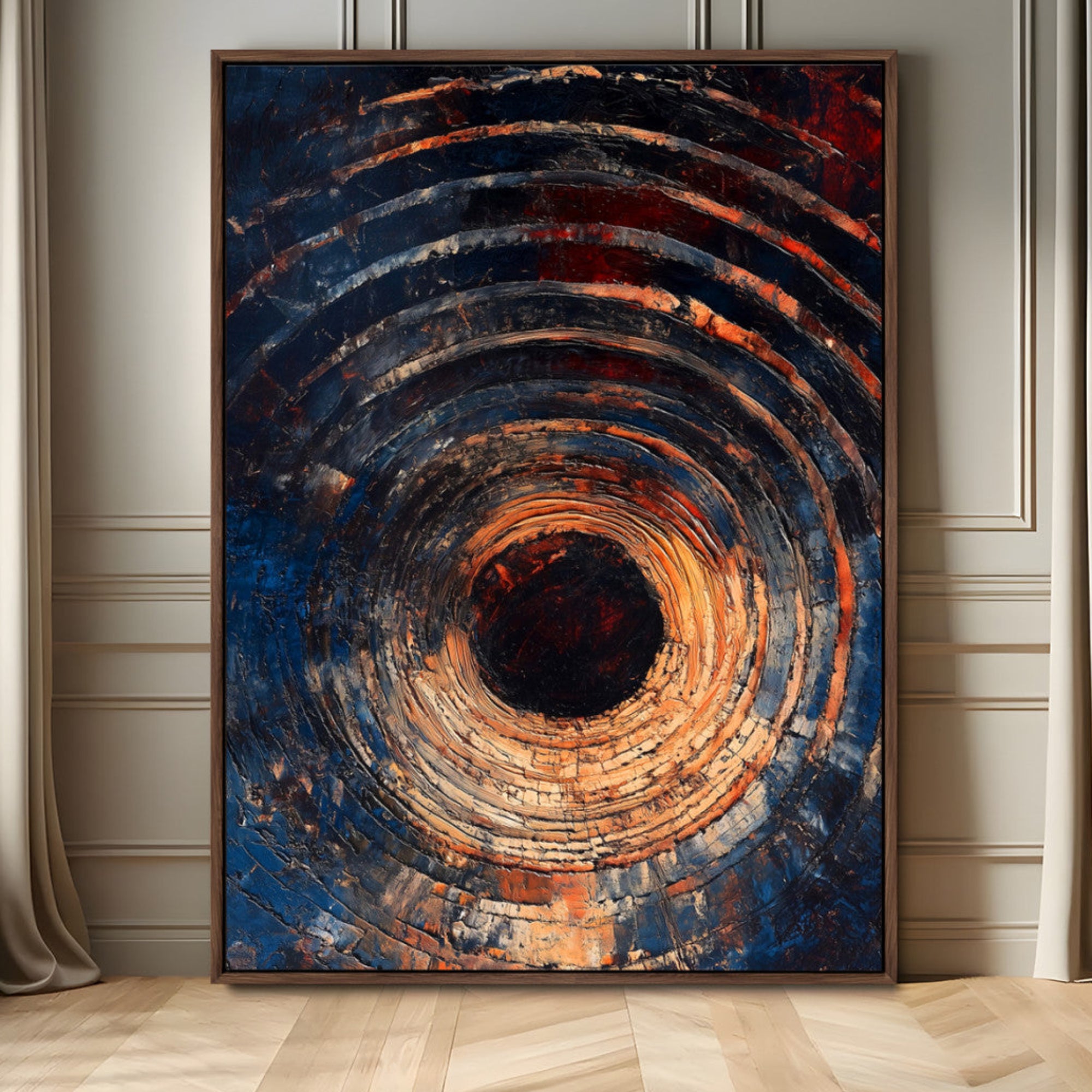 95449028-MGV-FC-24X36_Walnut-Textured Spiral Wall Art Canvas Print – Framed Abstract Wooden Design Modern Artwork for Home and Office Decor