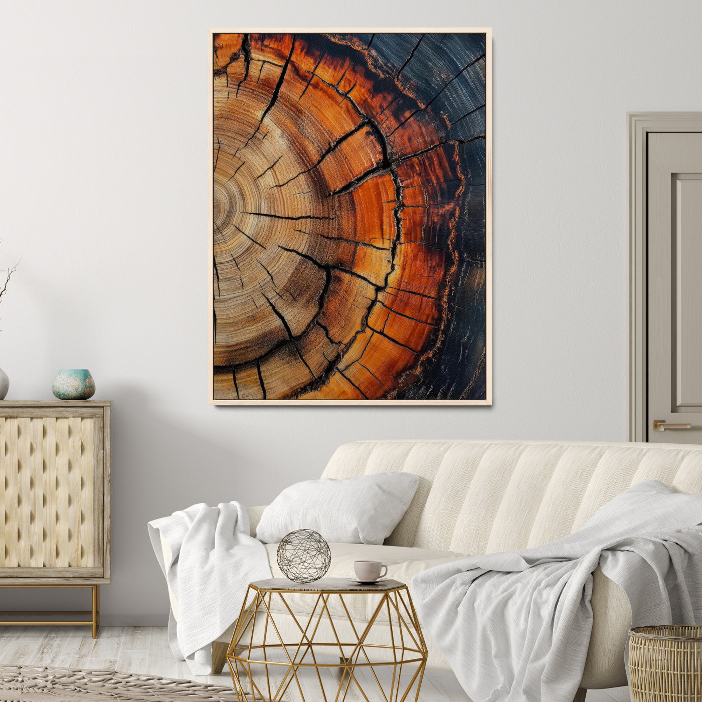 12078265-MGV-FC-36X24-Tree Rings Wall Art Canvas Print – Framed Burnt Wood Rustic Nature Growth Rings Organic Artwork for Home Office