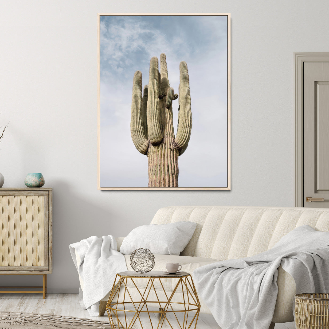 44868276-MGV-FC-36X24-Saguaro Cactus Wall Art Canvas Print, Framed Earthy Desert Art Picture Print, Warm Botanical Perfect