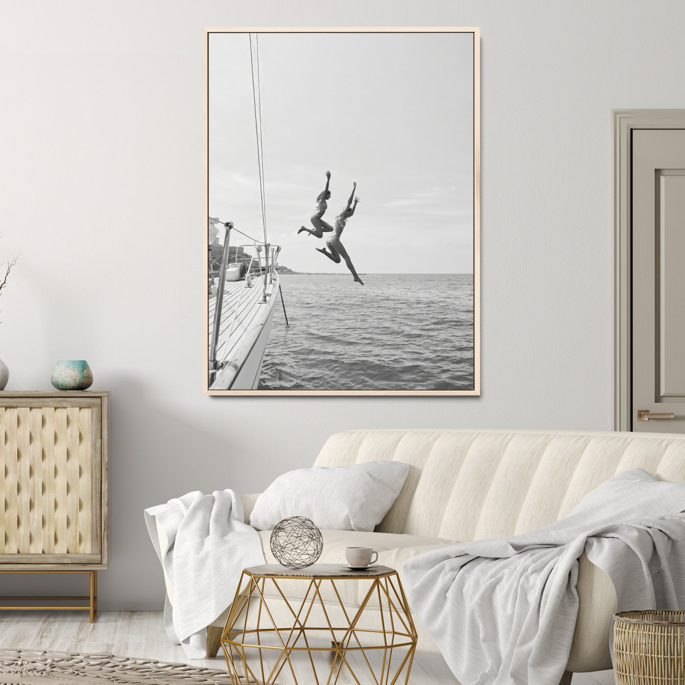 74555508-MGV-FC-36X24-Sailing Wall Art Canvas Print, Framed Ocean Adventure Art Picture Print, Summer Perfect Minimalism