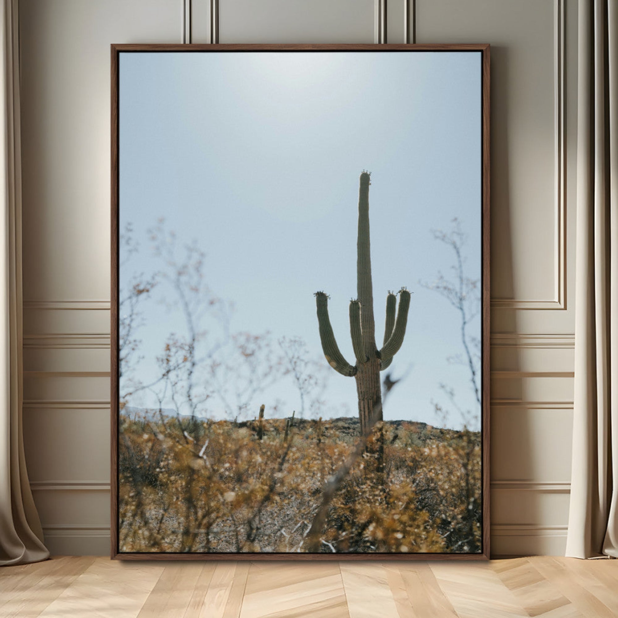72537171-MGV-FC-24X36_Walnut-Saguaro Cactus Wall Art Canvas Print – Framed Southwestern Desert Landscape Nature Scene Artwork for Home Office