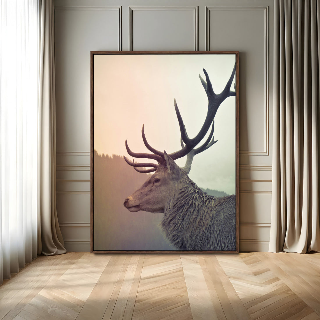 Deer Canvas Wall Art Print, Framed Woodland Animal Rustic Lodge Wildlife Artwork