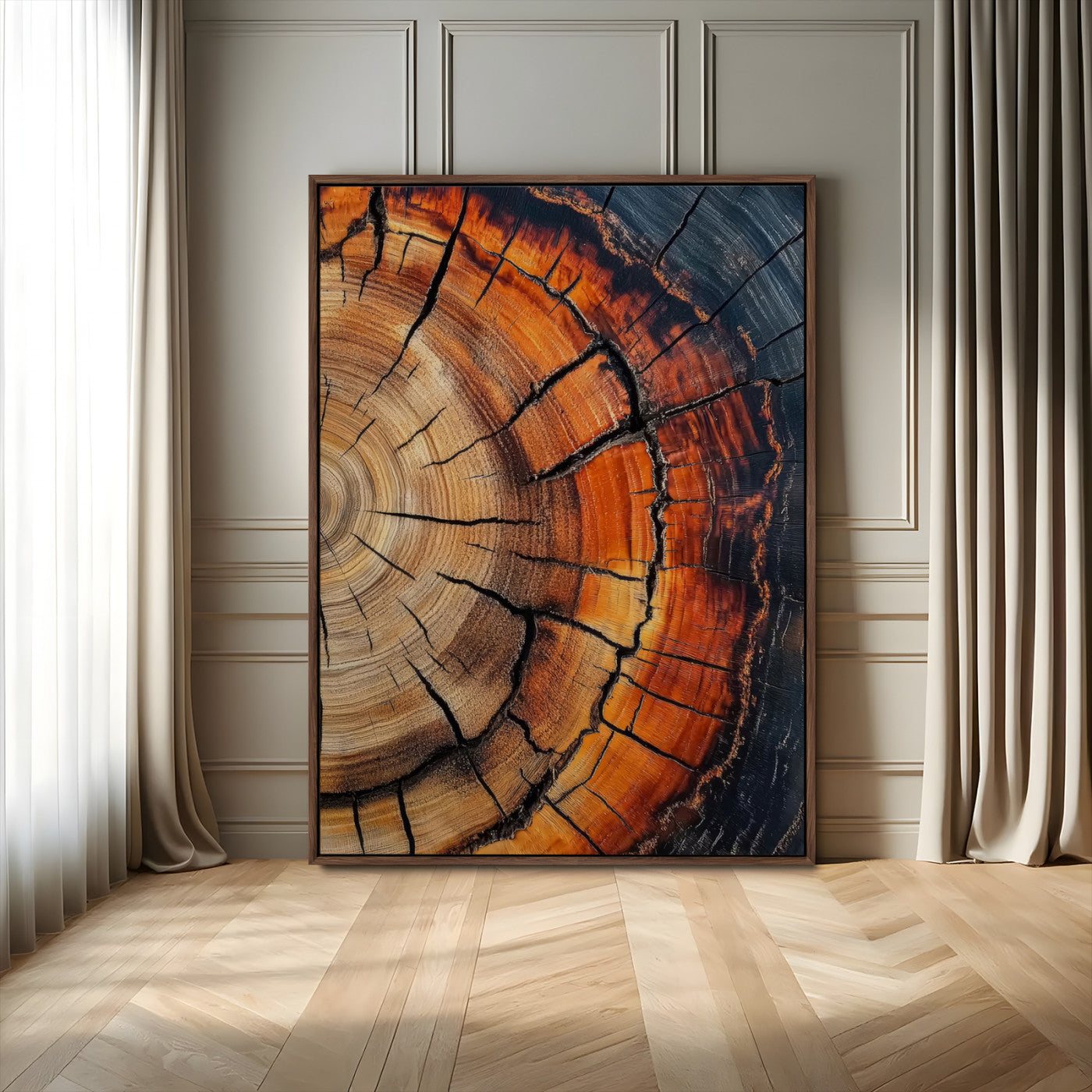 85081080-MGV-FC-24X36_Walnut-Close Up Tree Rings Wall Art – Framed Abstract Wood Canvas Artwork, Warm Earth Tone Design, Rustic Nature Decor for Home, Office