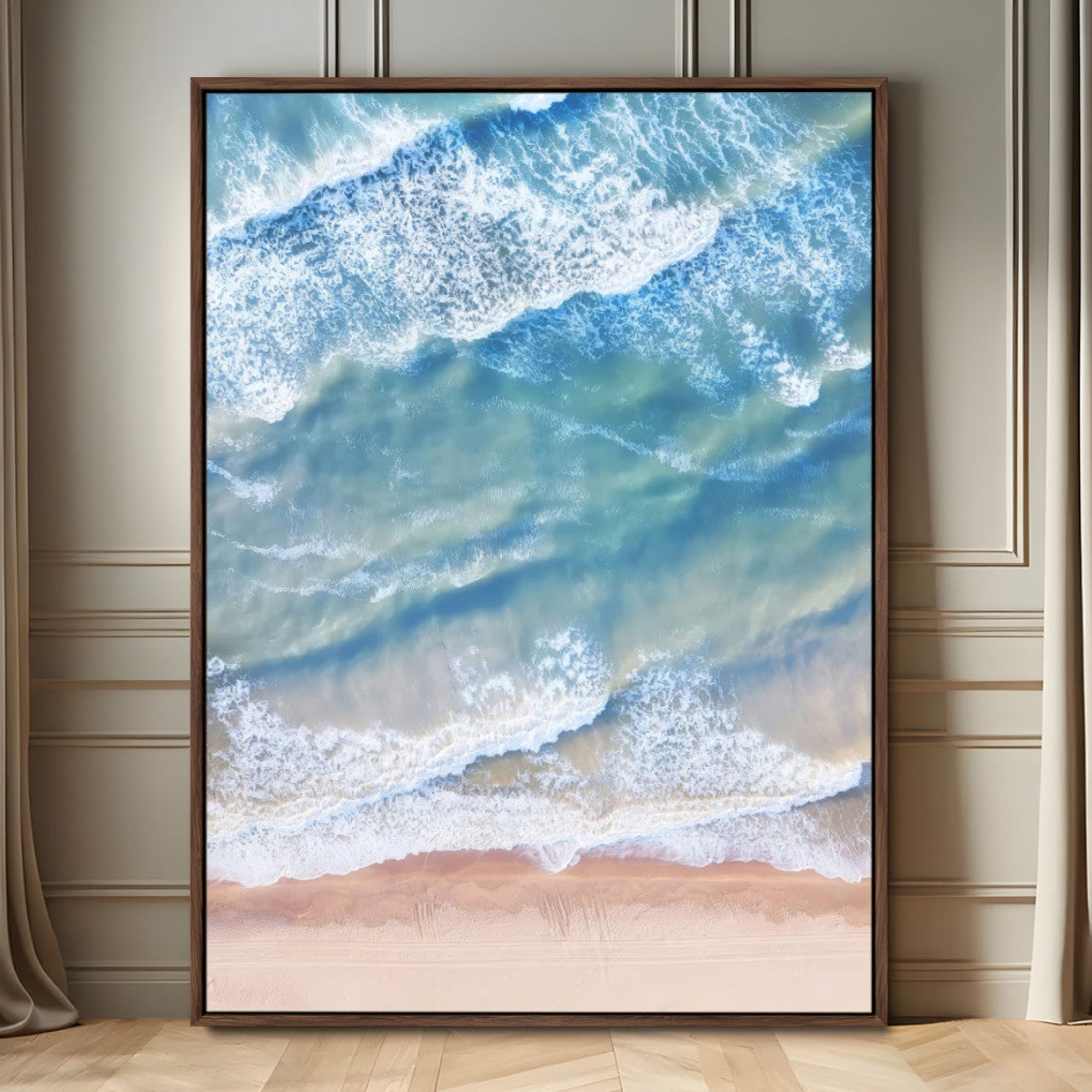 MGV-FC-24X36 - Aerial Ocean Waves Canvas Wall Art – Tranquil Beach Shoreline, Coastal Sea Photography, Serene