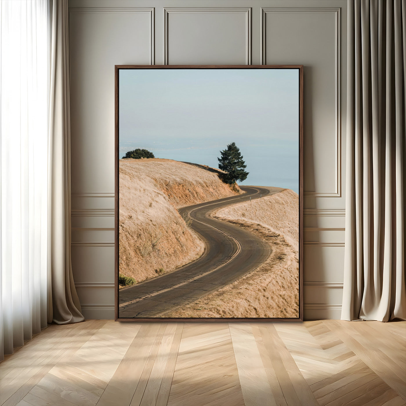 MGV-FC-24X36 - Winding Road Canvas Wall Art – Scenic Curvy Road Landscape, Large Minimalist Outdoor Decor, Wrapped