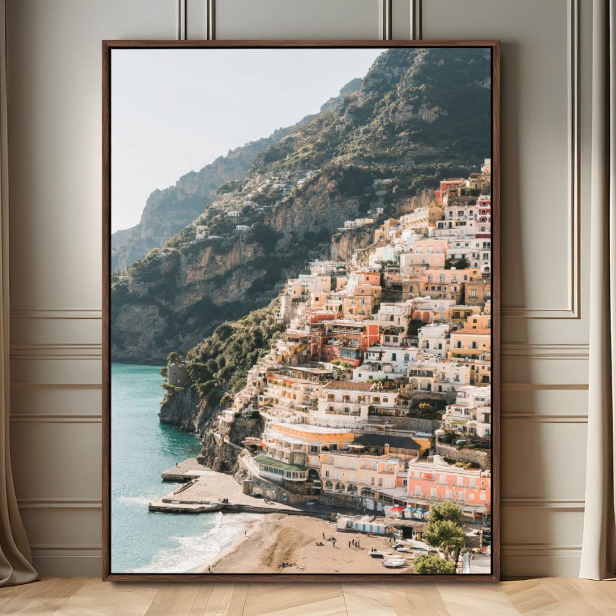 MGV-FC-24X36 - Scenic Coastal Cliffside Town Wall Art – Mediterranean Seaside View Canvas Print, Vibrant Wrapped Canvas for Living Room, Office, Home Decor