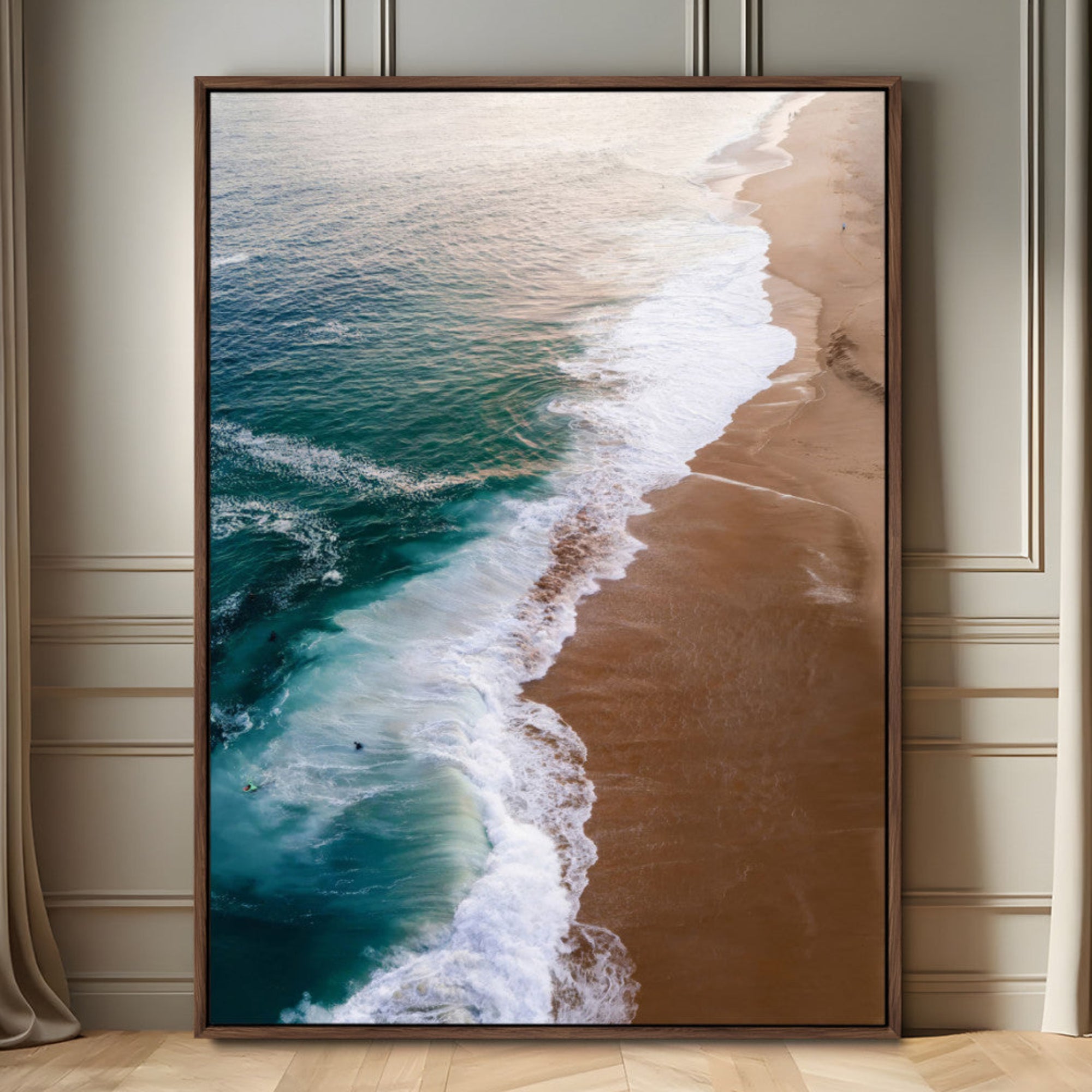 23392384-MGV-FC-24X36_Walnut-Serene Ocean Waves Beach Wall Art – Coastal Nature Canvas Print, Wrapped Canvas for Relaxing Decor Living Room, Bedroom