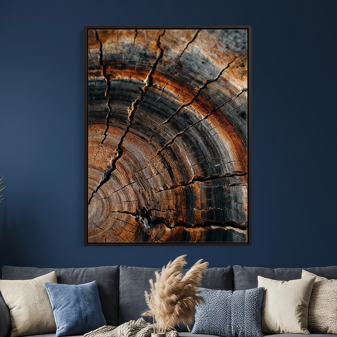 92693966D-MGV-CV-24X36 - Large Abstract Wood Grain Canvas Print, Wood Tree Ring Pattern Wall Art, Framed Canvas Ready to Hang