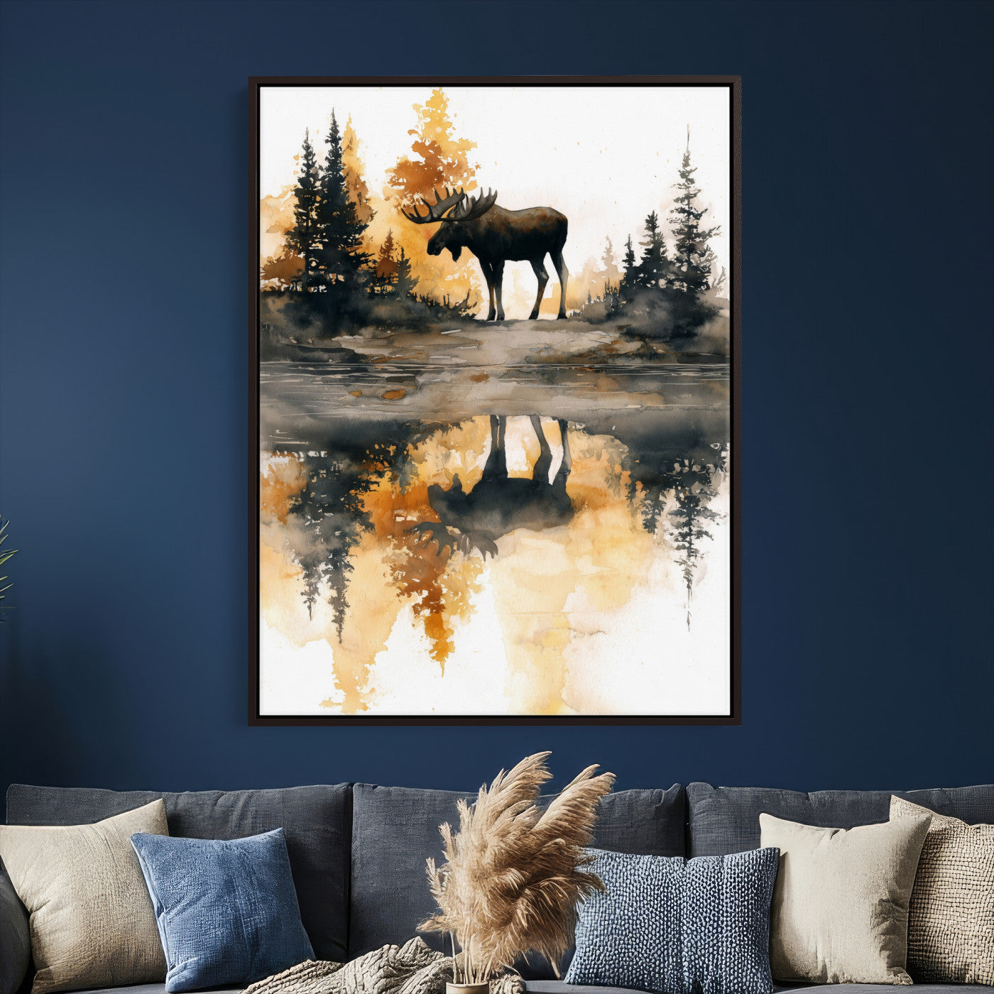 86920530-MGV-CV-24X36 - Abstract Moose Forest Wall Art Canvas Print – Wildlife Nature Artwork Print for Living Room, Cabin, and Office Decor