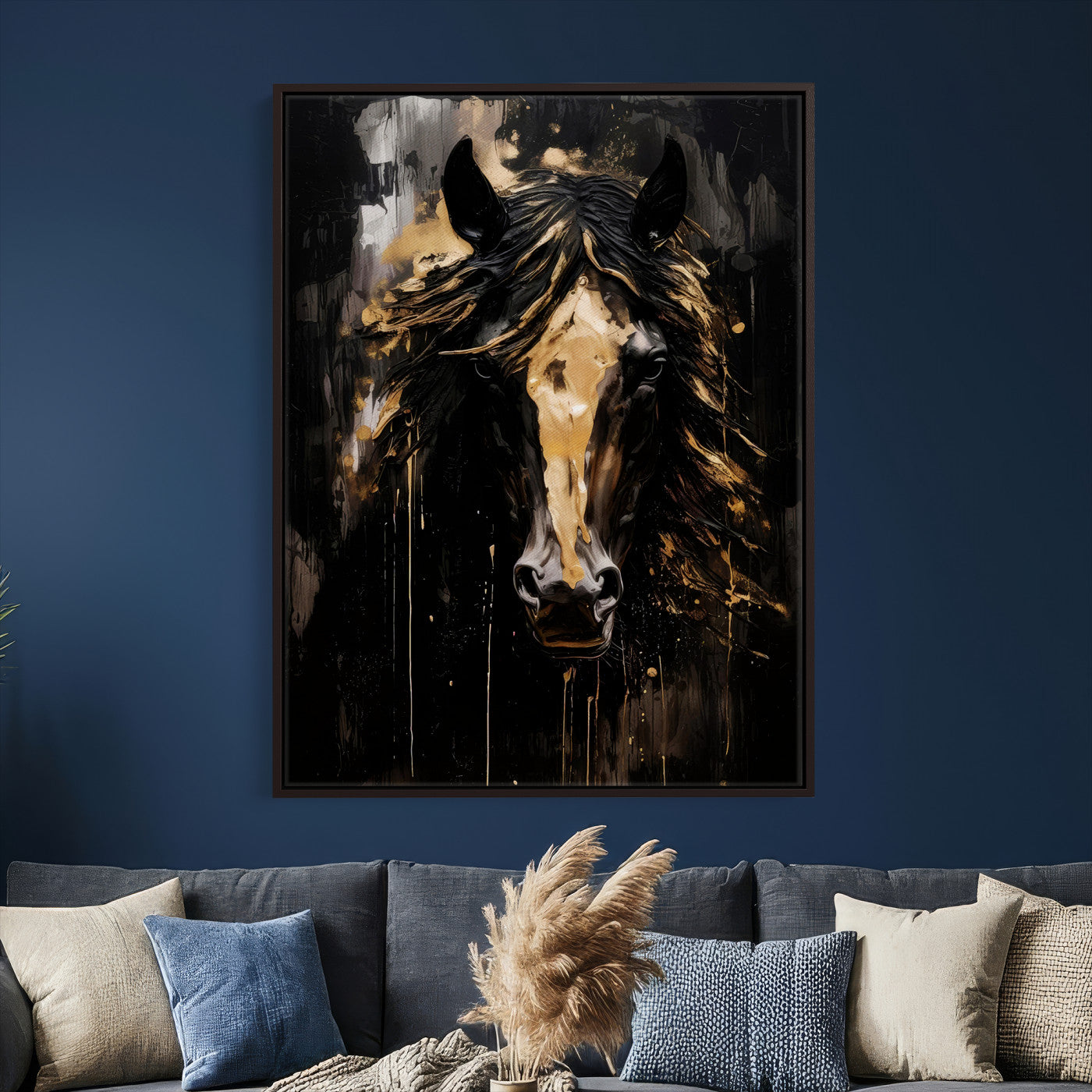 91506748-MGV-CV-24X36 - Abstract Horse Wall Art Canvas Print – Painted Style Western Equine Artwork Print for Living Room, Ranch, and Office Decor