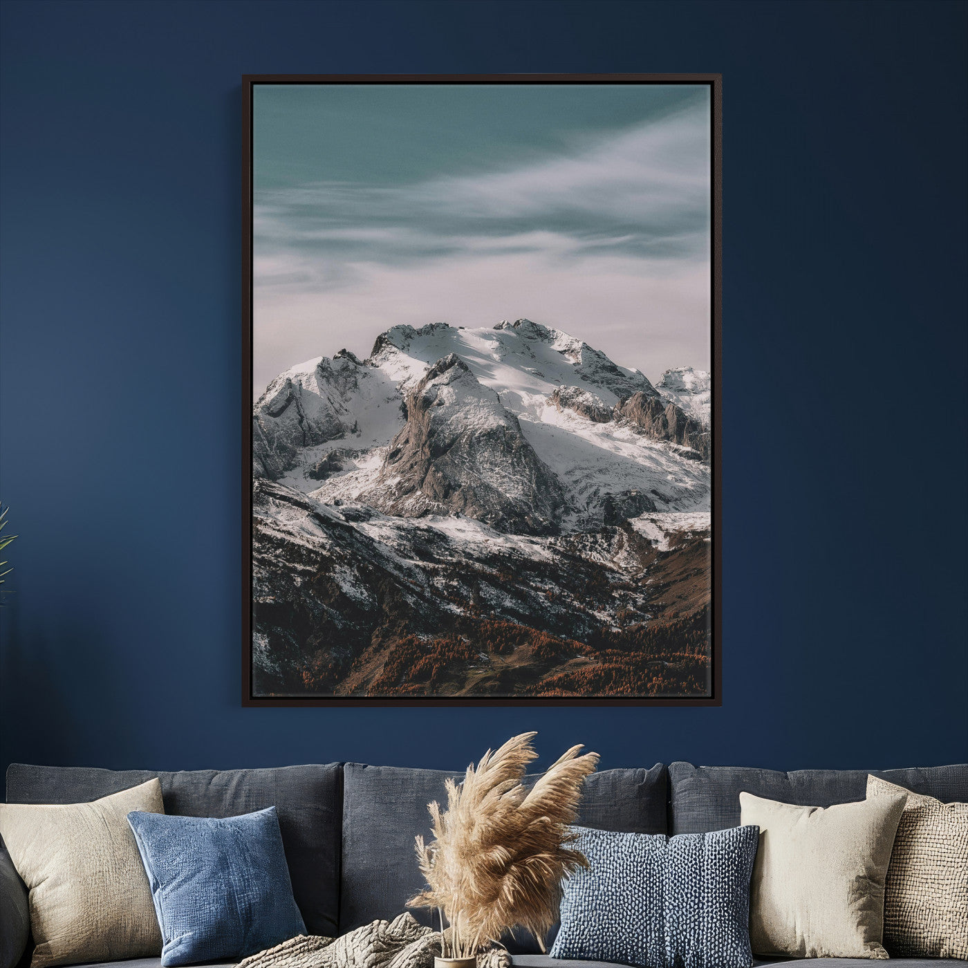 73655572-MGV-CV-24X36 - Alpine Mountain Landscape Wall Art Canvas Print, Snowy Peak Nature Wall Decor, Minimal Mountain Photography Canvas, Large Vertical Mountain Wall Art