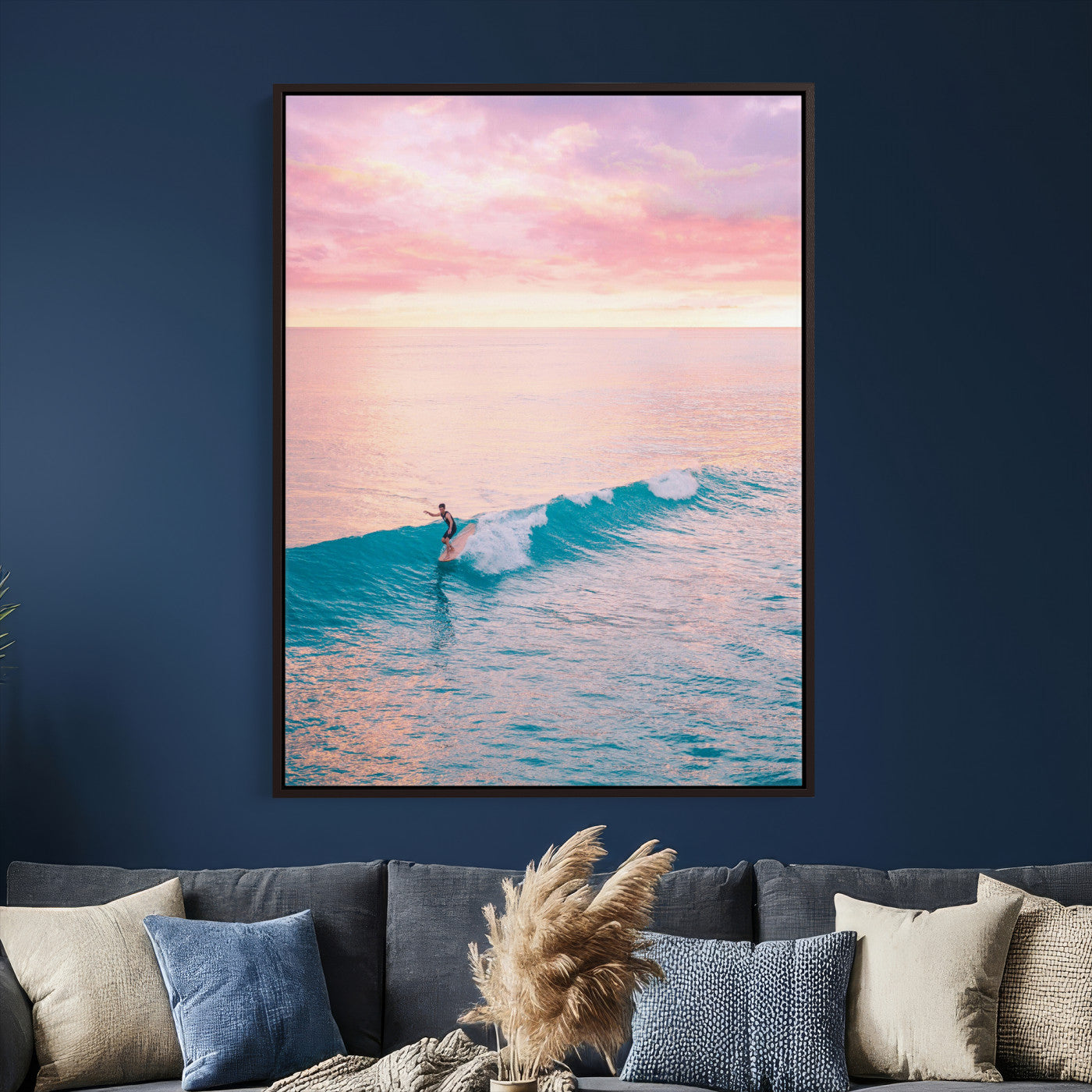 44011962-MGV-CV-24X36 - Sunset Surf Wall Art Canvas Print – Coastal Ocean Photography Artwork Print for Living Room, Beach House, and Relaxing Home Decor
