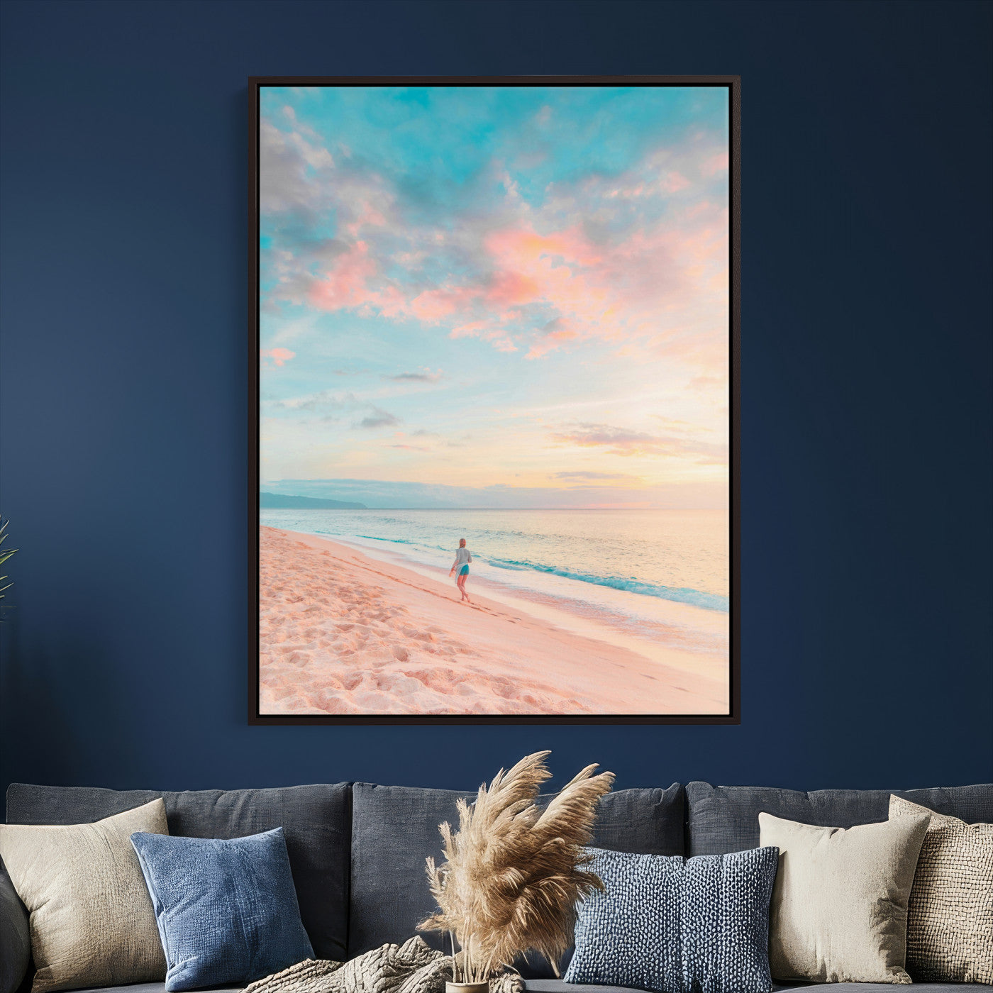 49353231-MGV-CV-24X36 - Pastel Beach Walk Wall Art Canvas Print – Soft Coastal Photography Artwork Print for Bedroom, Living Room, and Serene Home Decor