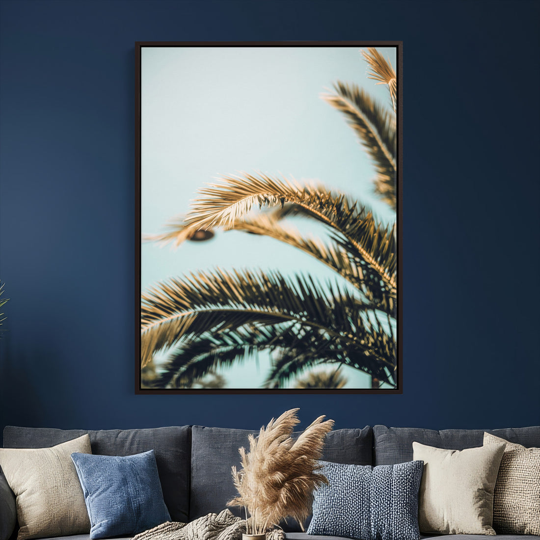 Palm Leaves Wall Art Canvas Print, Minimal Tropical Palm Fronds