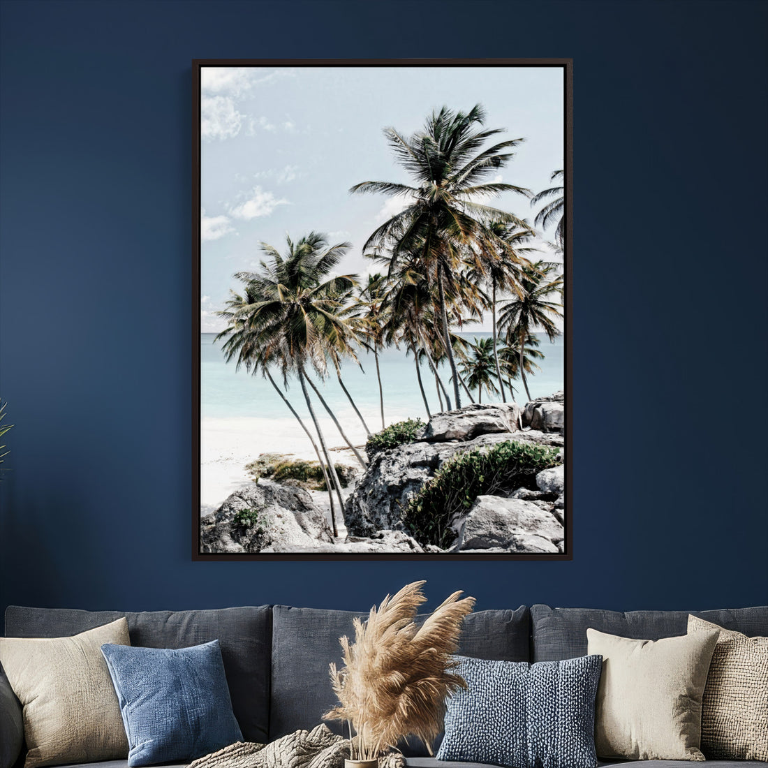 Tropical Trees Beach Wall Art Canvas Print, Coastal Ocean Scene