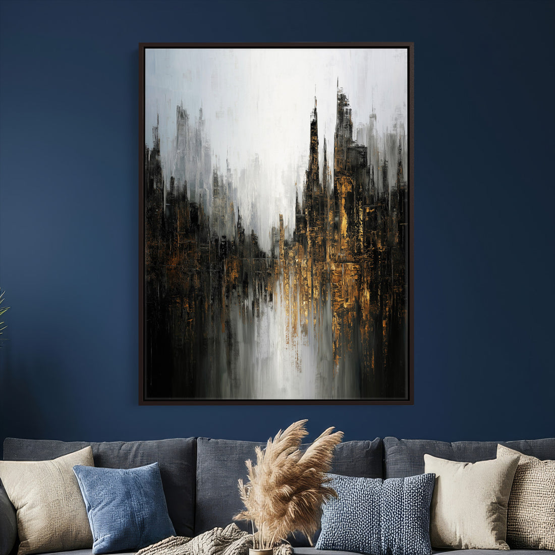 Abstract Urban Wall Art Canvas Print, Gold Black Modern Architecture Art