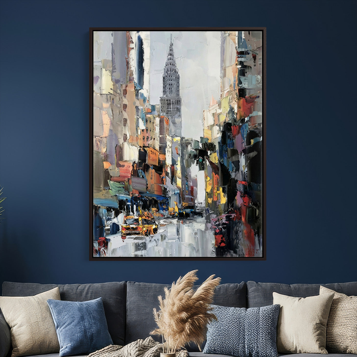 22144128-MGV-CV-24X36 - Chrysler Building New York Wall Art Canvas Print, Abstract NYC Street Painting Canvas Print, Modern Manhattan City Artwork for Living Room Decor