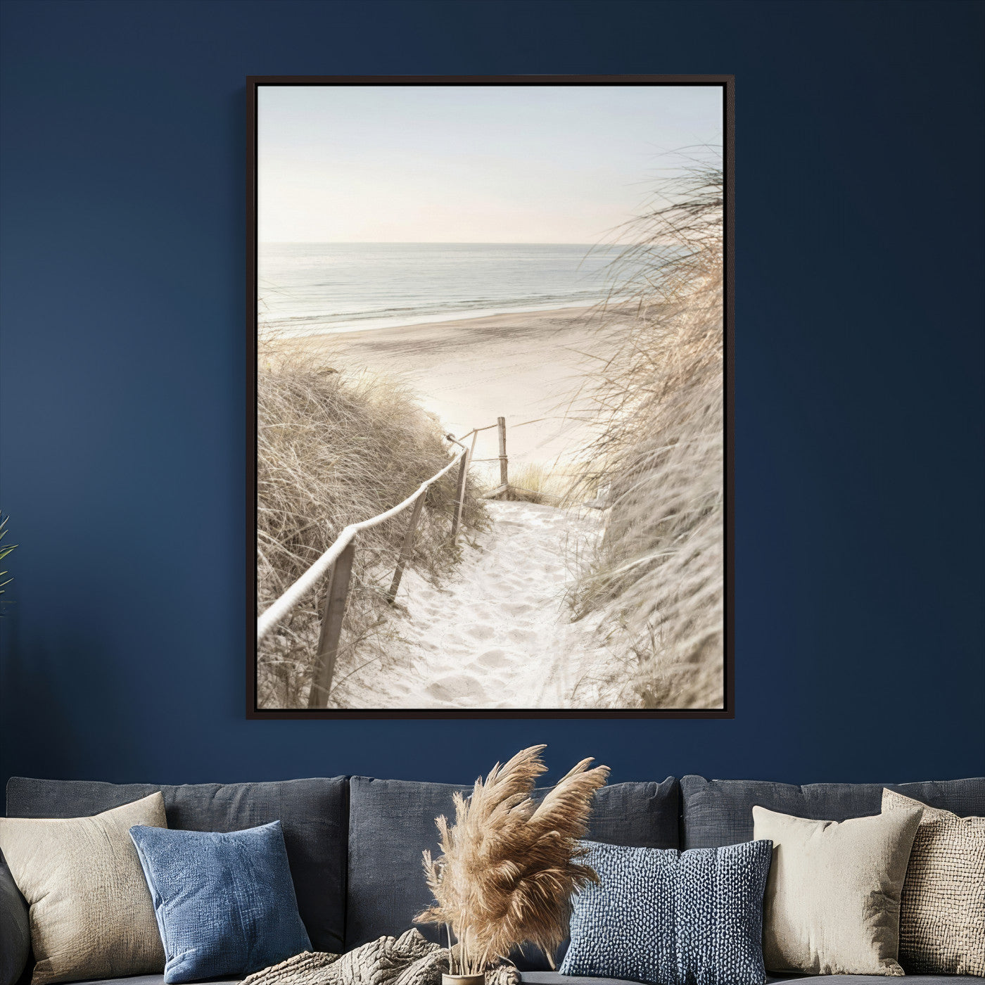 58415953-MGV-CV-24X36 - Coastal Beach Path Wall Art Canvas Print - Neutral Ocean Shore Landscape Artwork for Minimalist Home Decor