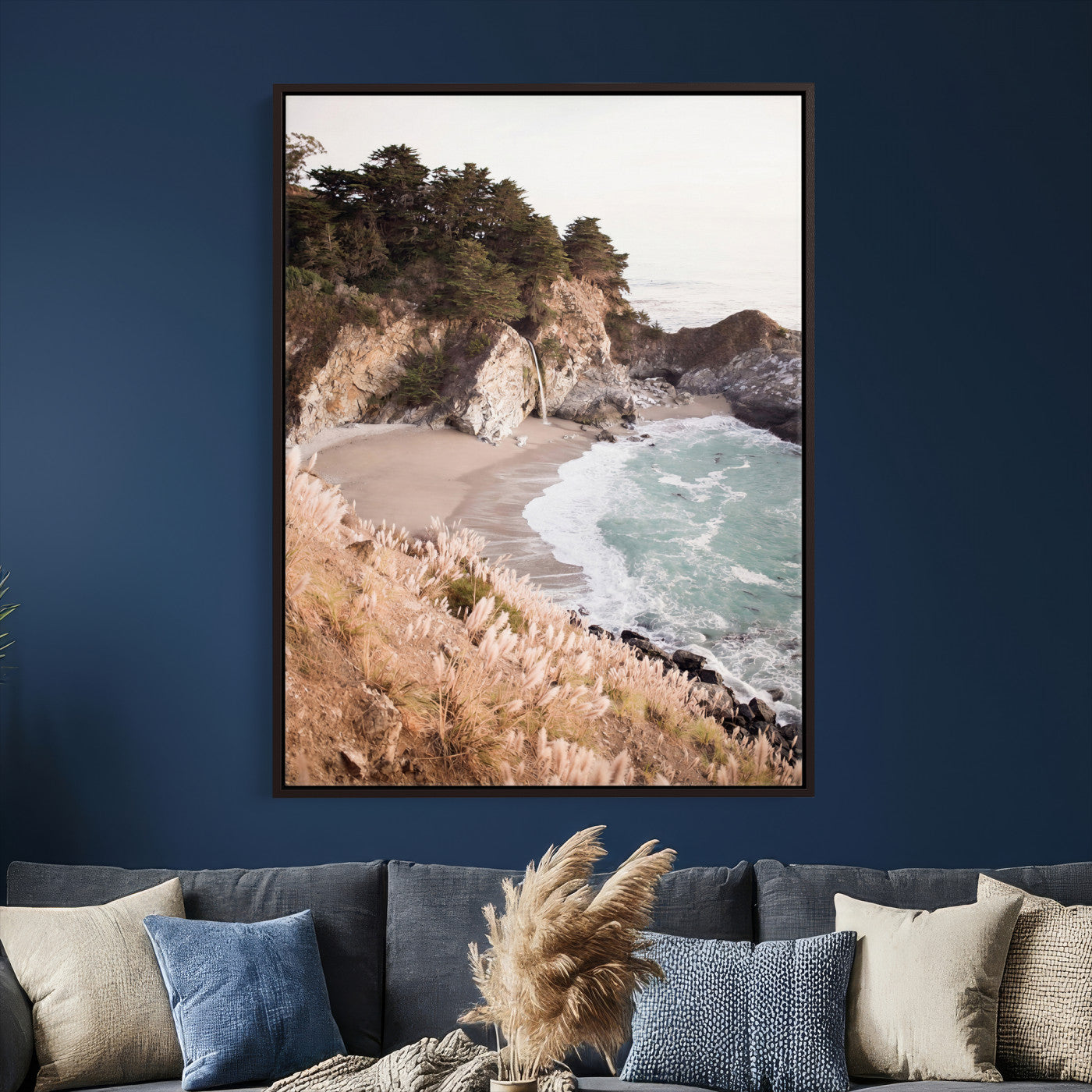 66328547-MGV-CV-24X36 - McWay Falls Canvas Wall Art, Big Sur California Photography Print, Waterfall Beach Coastal Decor, Julia Pfeiffer State Park, Boho Nature Print