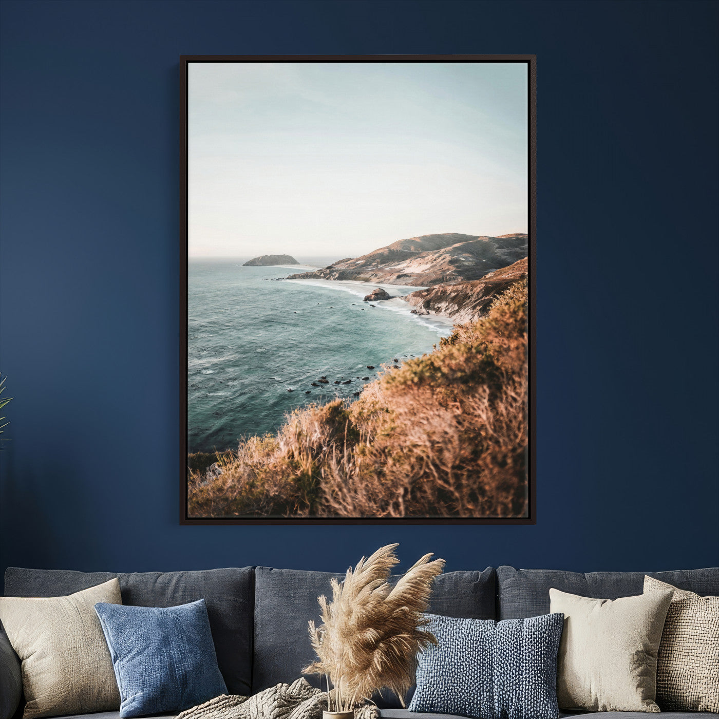 58099801-MGV-CV-24X36 - Coastal Cliffs Canvas Wall Art, Ocean Shoreline Photography Print, Teal Sea Landscape Decor, California Coast Art, Boho Beach House Wall Decor