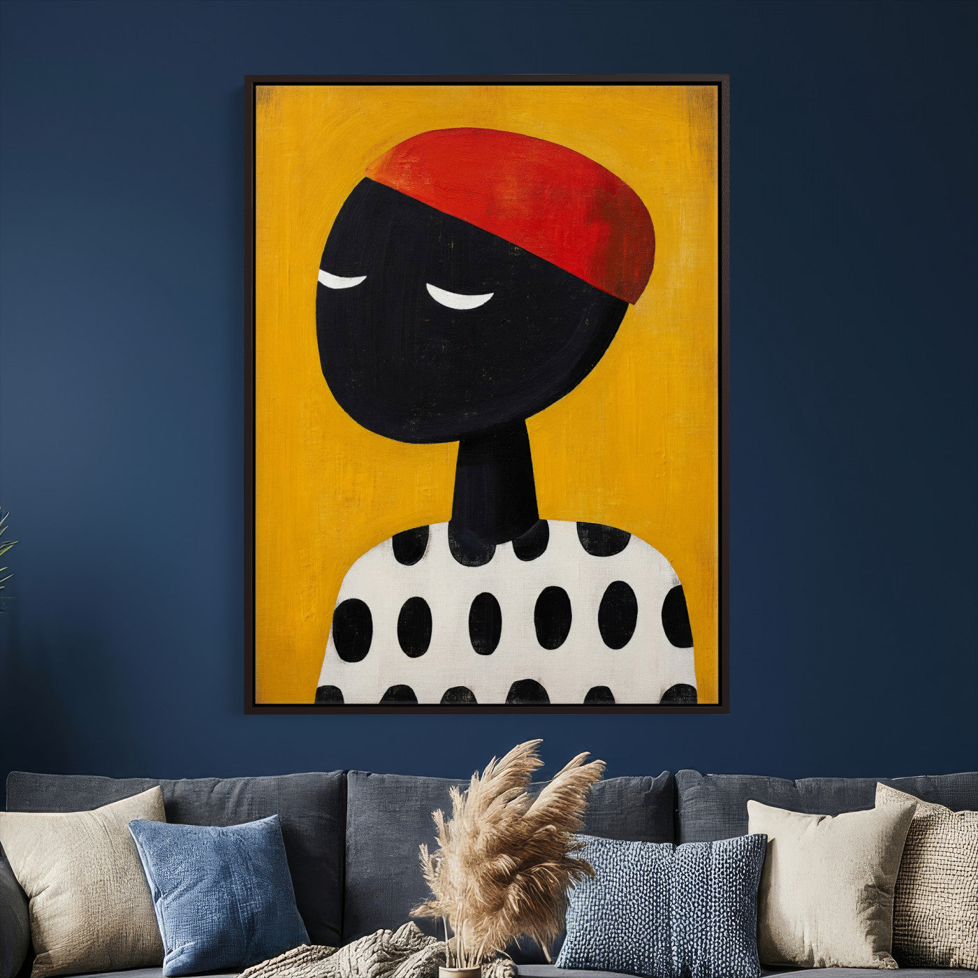 89224103-MGV-CV-24X36 - Abstract Portrait Wall Art Canvas Print, Framed Modern Figurative Artwork, Minimalist Contemporary Statement Wall Decor