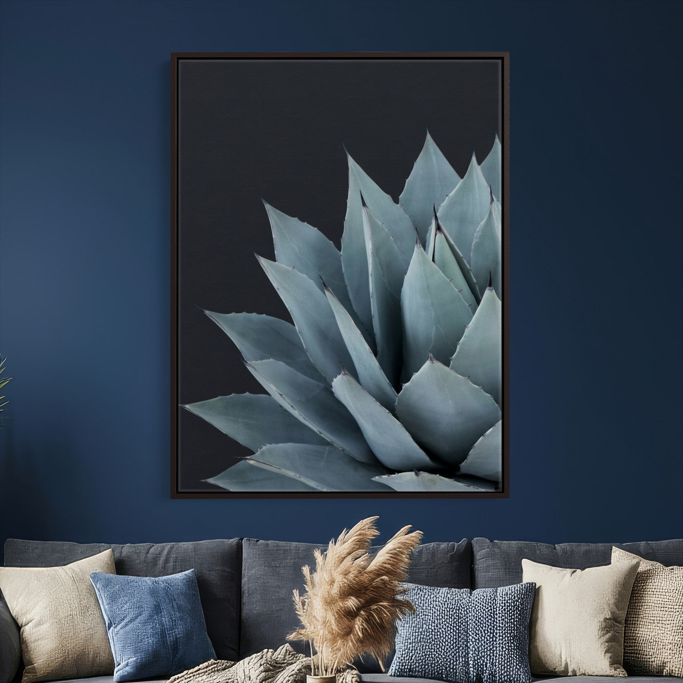 59803798-MGV-CV-24X36 - Agave Wall Art Canvas Print, Blue Green Succulent Botanical Framed Artwork, Minimalist Desert Plant Decor for Living Room Bedroom Office Bathroom