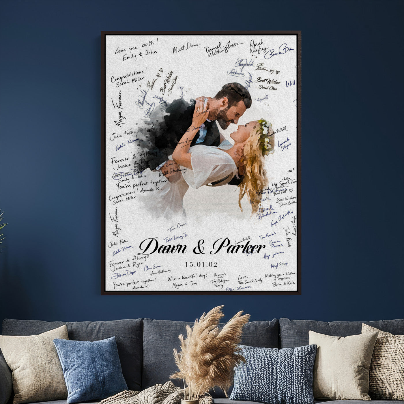 38010783-MGV-CV-24X36 - Wedding Guest Book Alternative Wall Art Canvas Print, Personalized Wedding Signature Poster, Custom Couple Photo Guestbook Canvas