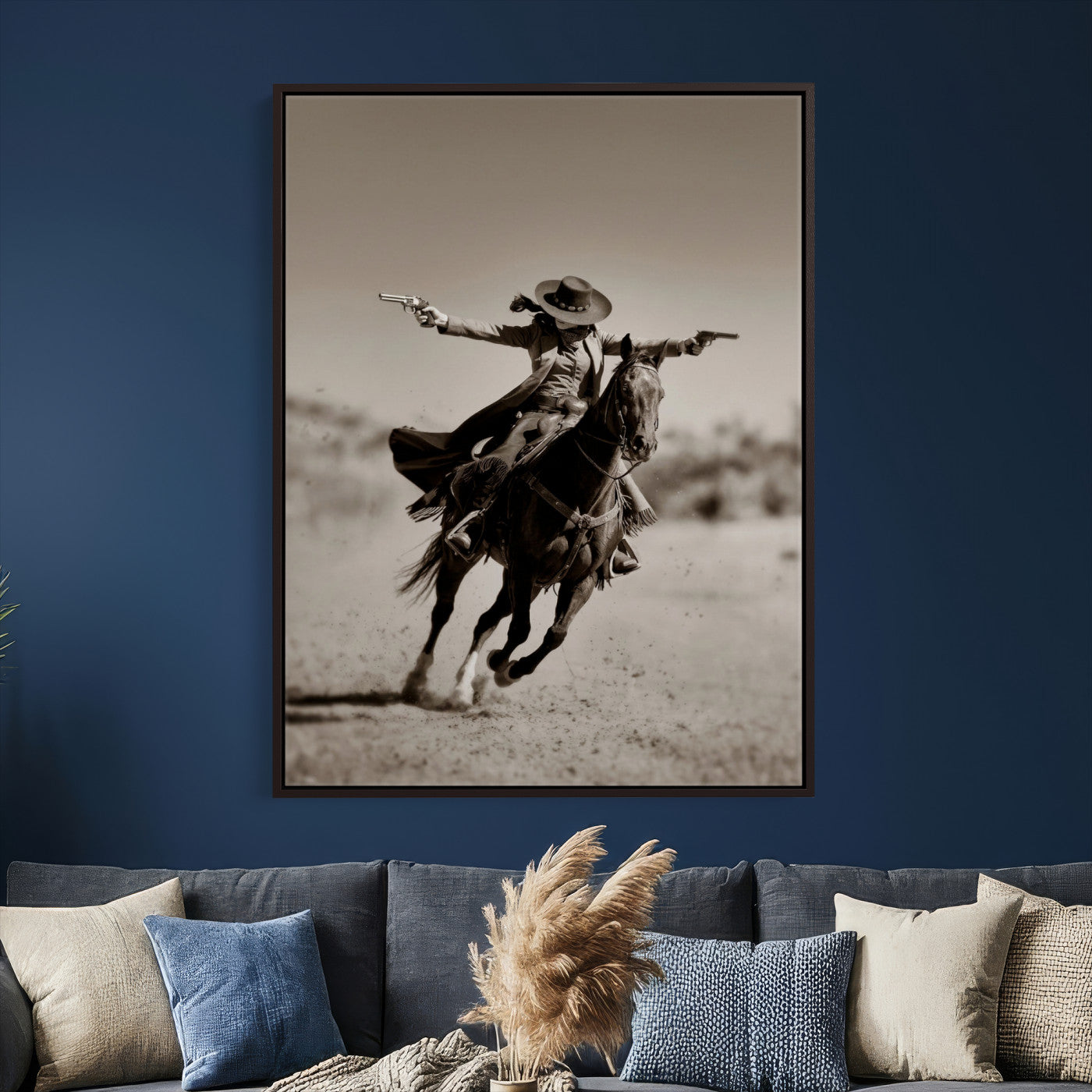 15018755-MGV-CV-24X36 - Vintage Cowboy Wall Art Canvas Print, Western Horse Rider Decor