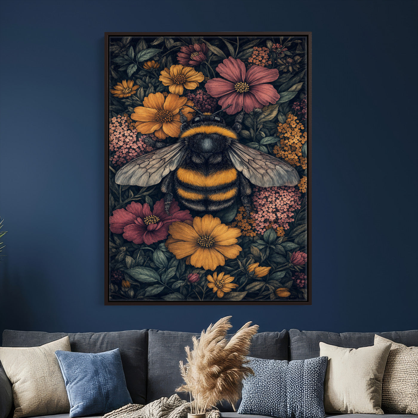 22869250-MGV-CV-24X36 - William Morris Style Prints Canvas Wall Art Lnner Framed, Vintage Bee Botanical Floral Wall Art Decor Pictures for Livingroom, Animals Pictures Decor Artwork