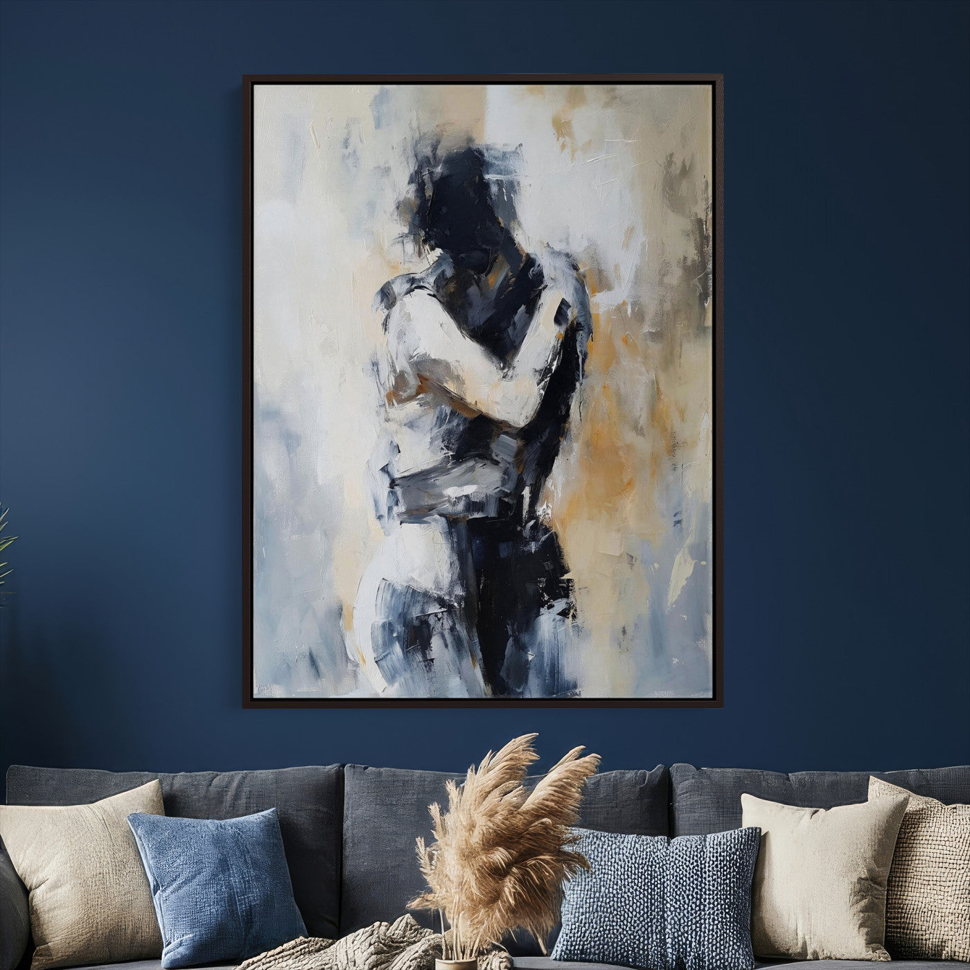 78448953-MGV-CV-24X36 - Monochrome Figurative Abstract Canvas Wall Art Moody Figure Oil Painting Print