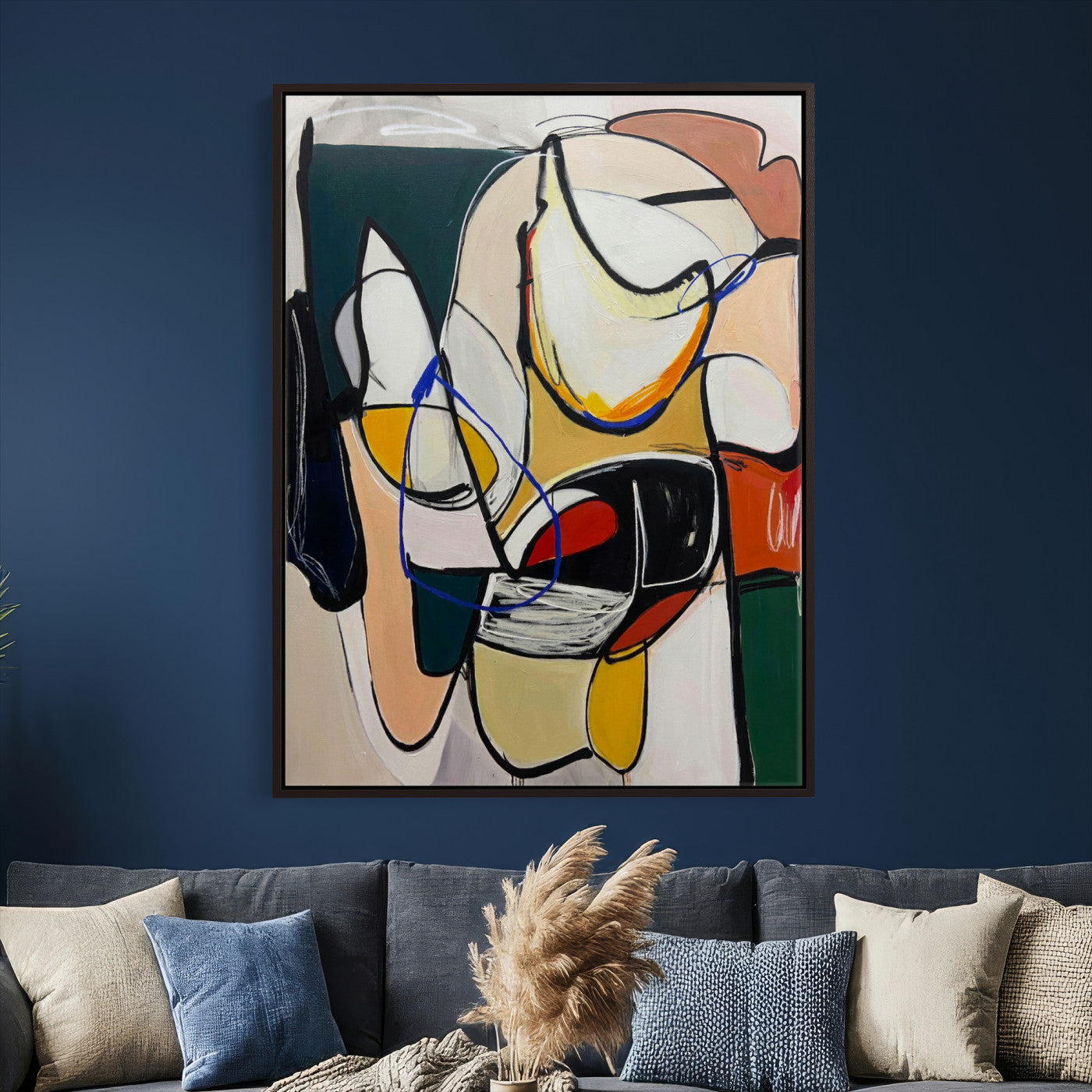 78751462-MGV-CV-24X36 - Mid Century Modern Abstract Canvas Wall Art Colorful Cubist Painting Print