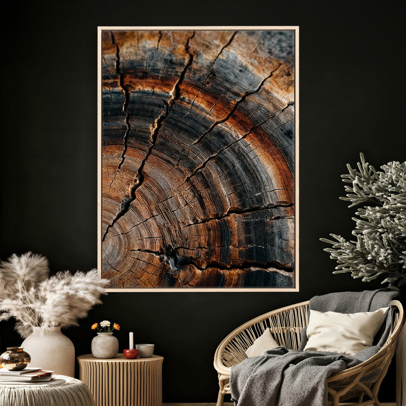 92693966D-MGV-CV-24X36 - Large Abstract Wood Grain Canvas Print, Wood Tree Ring Pattern Wall Art, Framed Canvas Ready to Hang