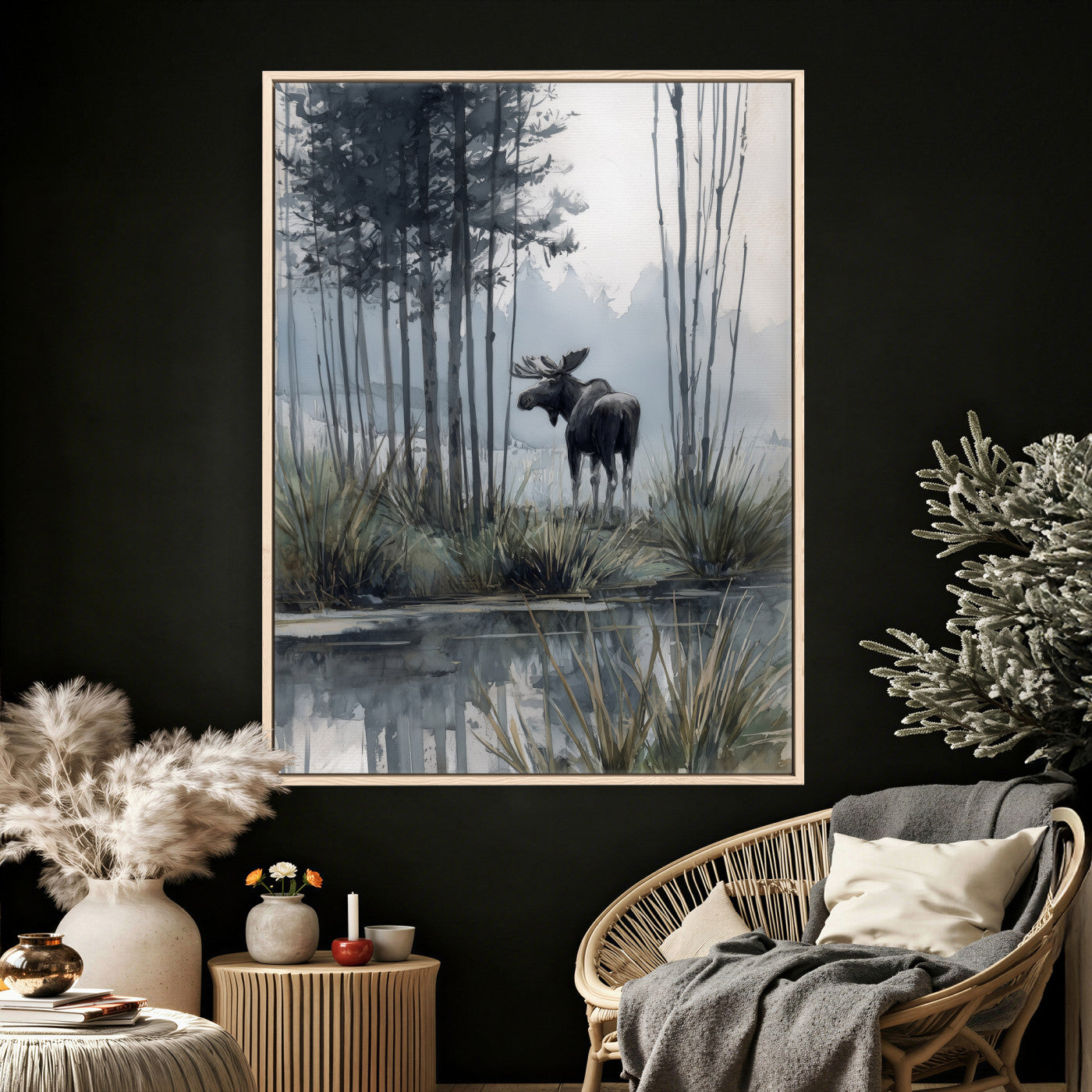 63767896-MGV-CV-24X36 - Abstract Moose Forest Wall Art Canvas Print – Wildlife Nature Artwork Print for Living Room, Cabin, and Office Decor