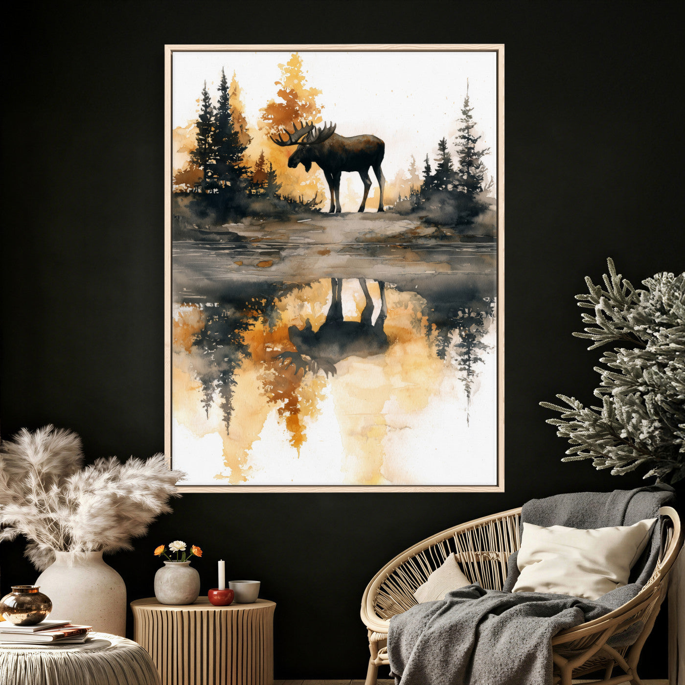 86920530-MGV-CV-24X36 - Abstract Moose Forest Wall Art Canvas Print – Wildlife Nature Artwork Print for Living Room, Cabin, and Office Decor